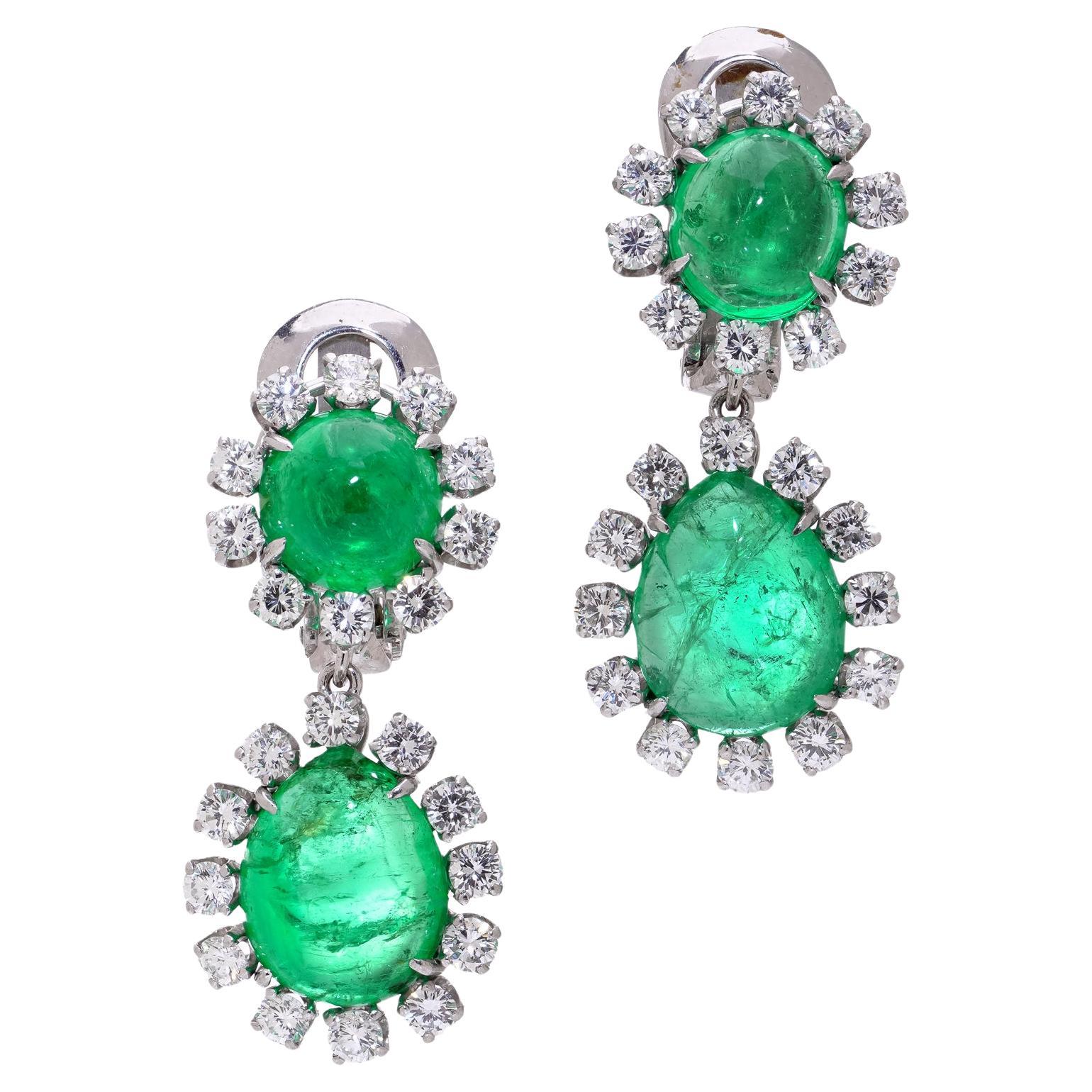 David Webb, orecchini a clip in platino con smeraldo e diamante