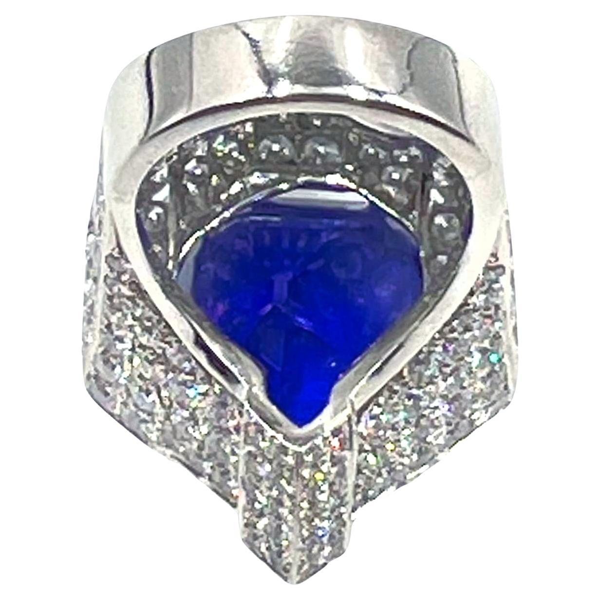 Cushion Cut David Webb Platinum 38ct Unheated Sapphire Diamond Ring For Sale