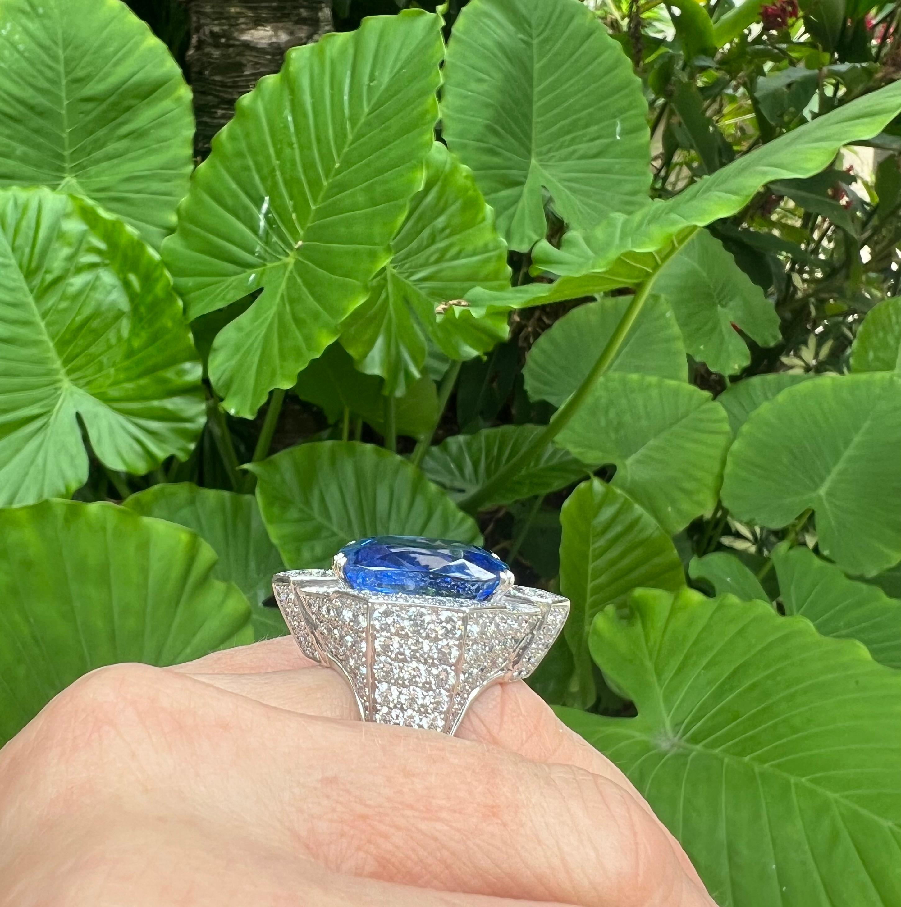 David Webb Platinum 38ct Unheated Sapphire Diamond Ring For Sale 1