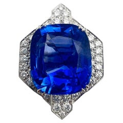 David Webb Platinum 38ct Unheated Sapphire Diamond Ring