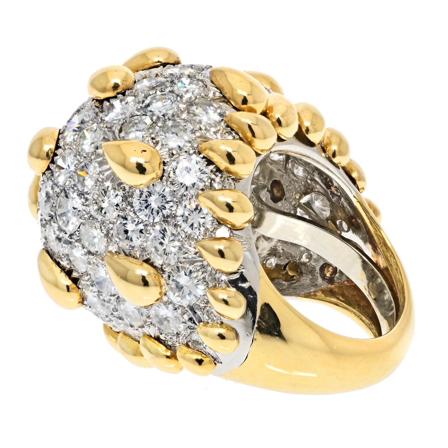 Modern David Webb Platinum & Gold Bombe Diamond Cluster Gold Tear Drop Deatails Ring For Sale