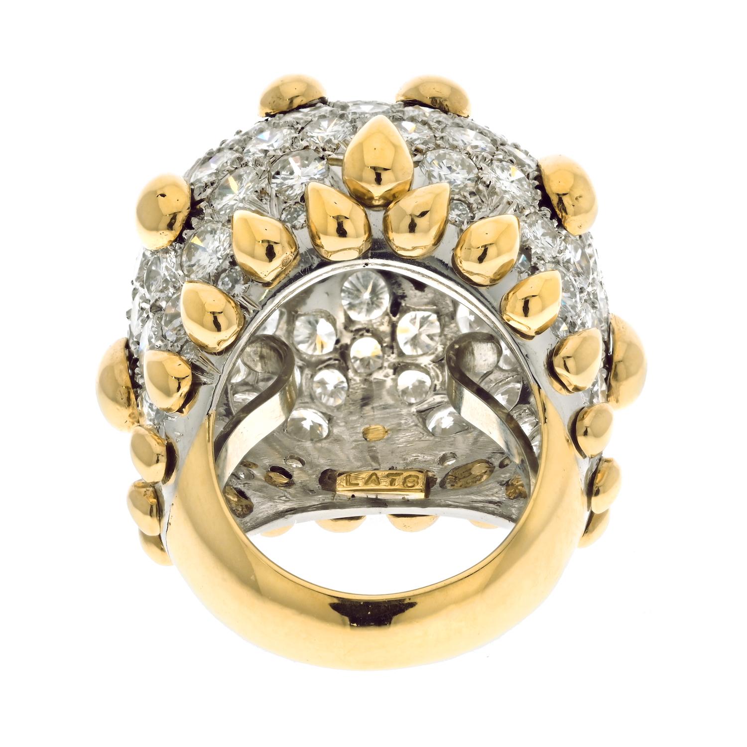 Round Cut David Webb Platinum & Gold Bombe Diamond Cluster Gold Tear Drop Deatails Ring For Sale