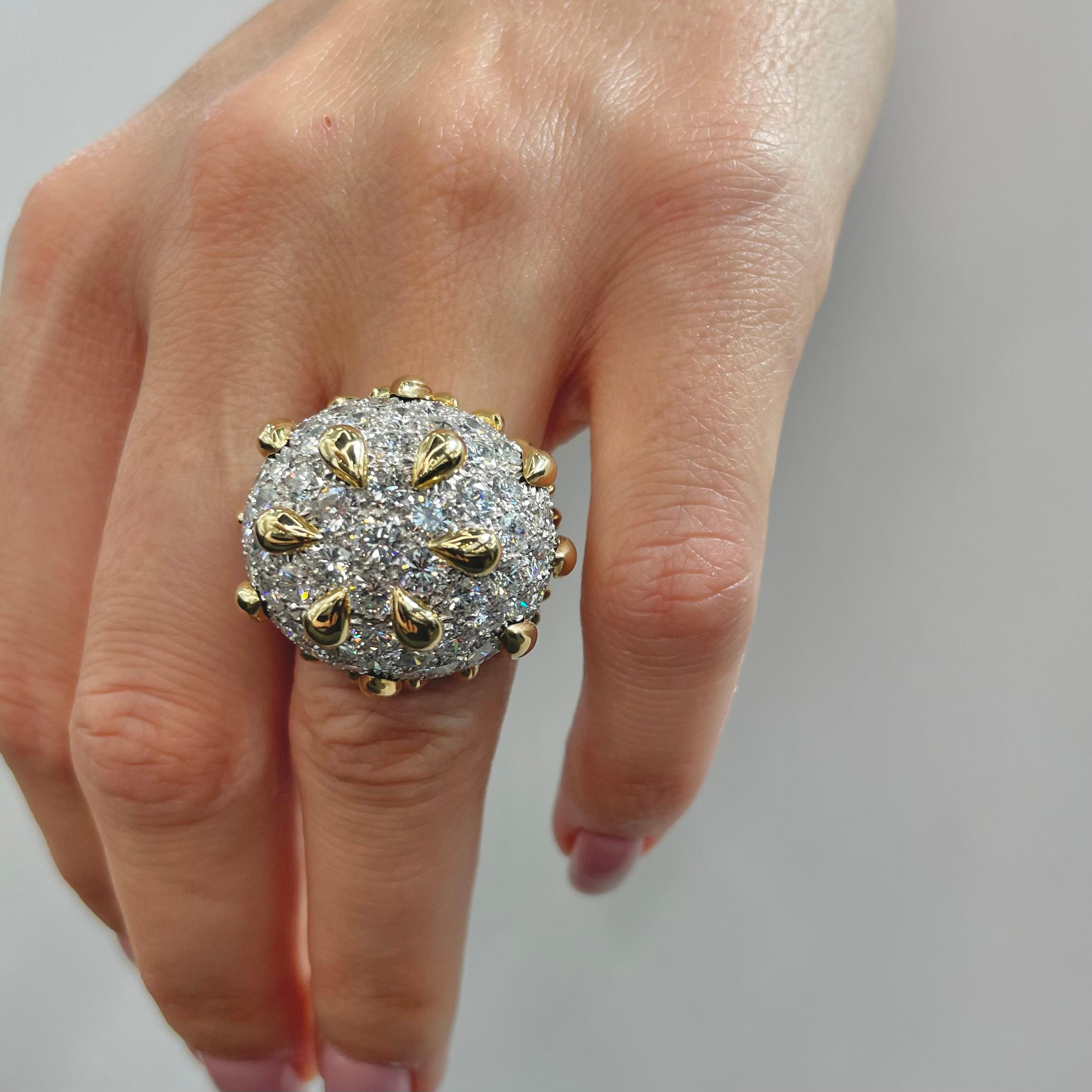 Women's David Webb Platinum & Gold Bombe Diamond Cluster Gold Tear Drop Deatails Ring For Sale