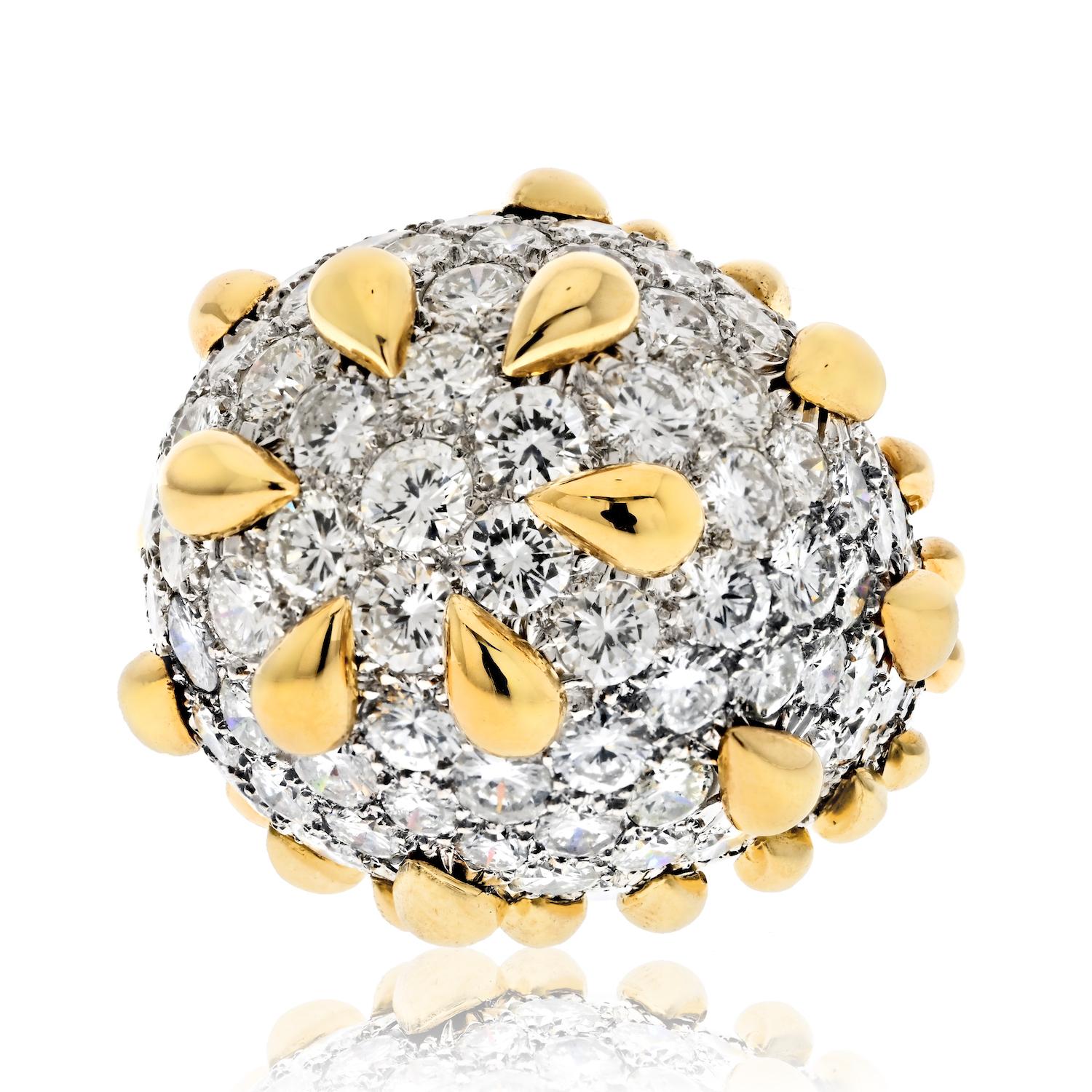 David Webb Platinum & Gold Bombe Diamond Cluster Gold Tear Drop Deatails Ring For Sale 2