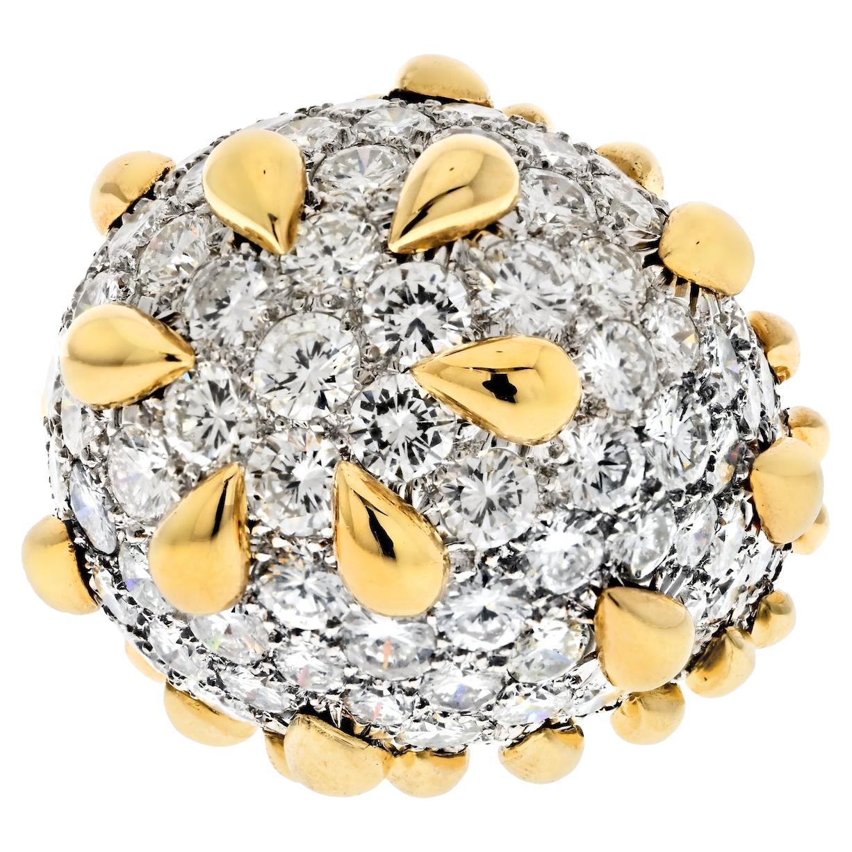 David Webb Platinum & Gold Bombe Diamond Cluster Gold Tear Drop Deatails Ring For Sale