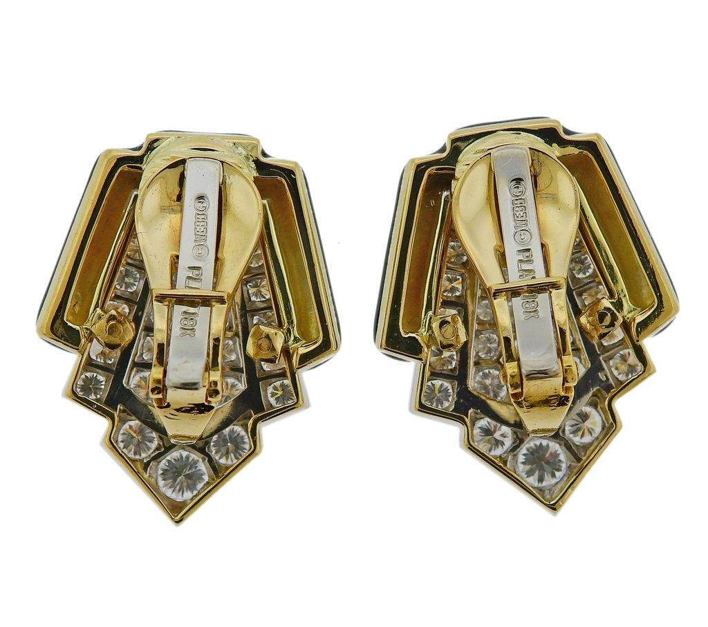 David Webb Platinum Gold Diamond Enamel Earrings In Excellent Condition In Lambertville, NJ