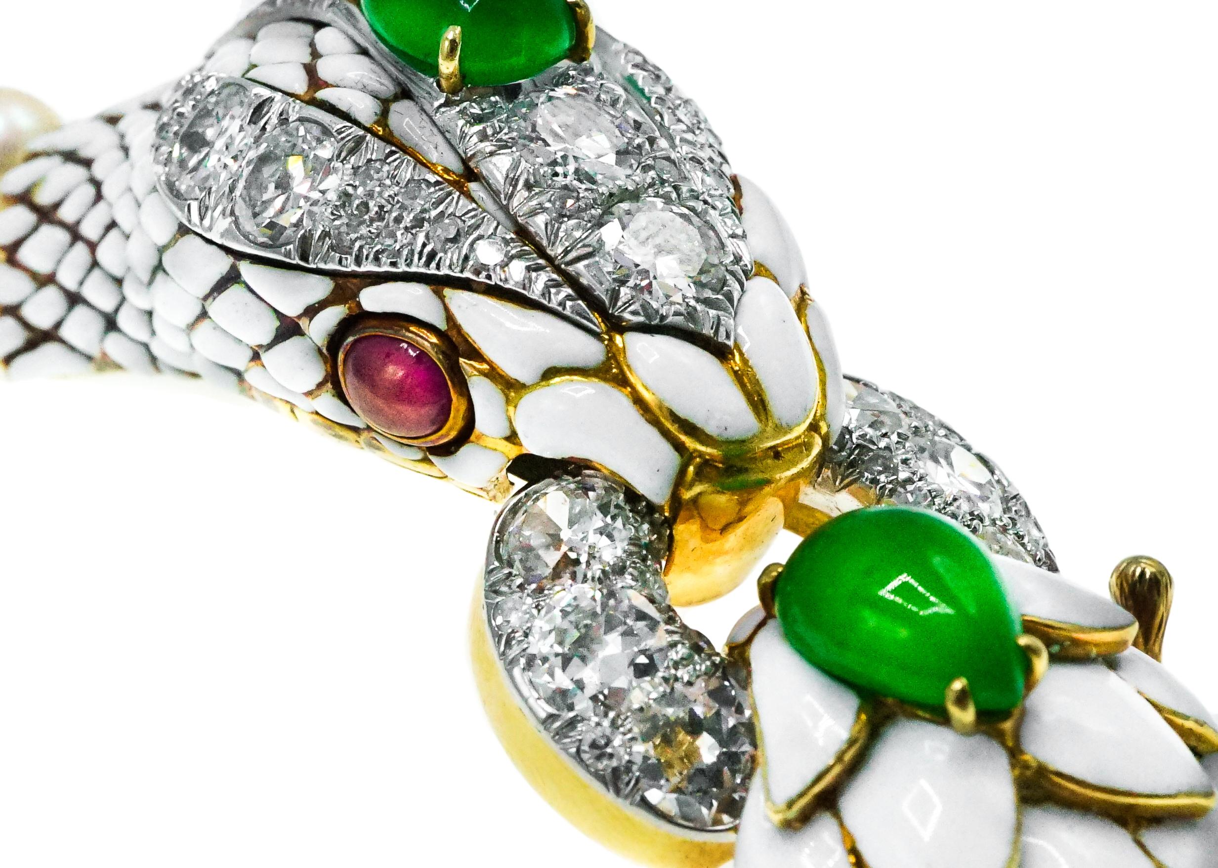David Webb, Platinum Gold Diamond Jade Ruby Pearl and Enamel Bracelet 6