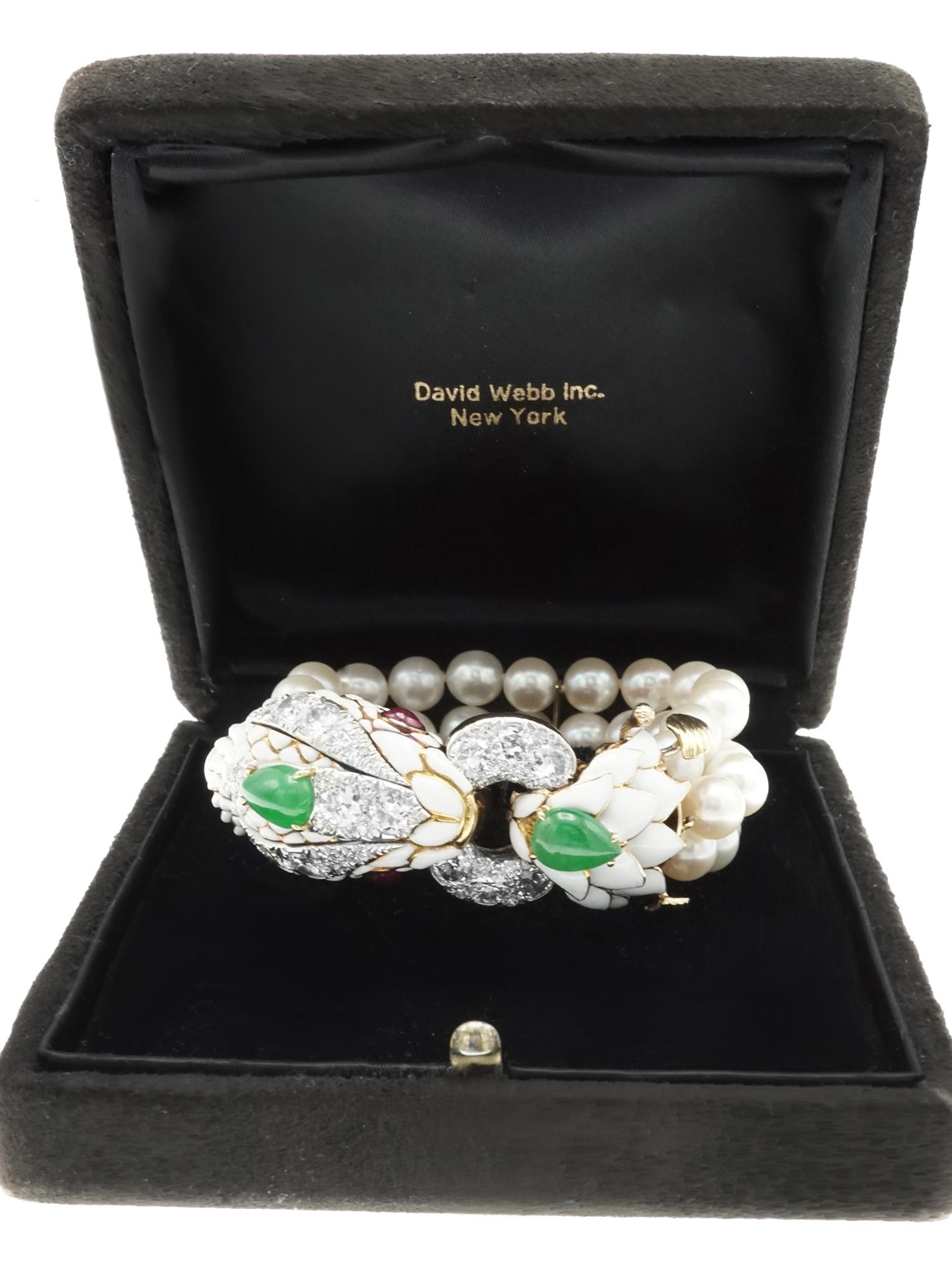 David Webb Platinum Gold Diamond Jade Ruby Pearl and Enamel Bracelet 10