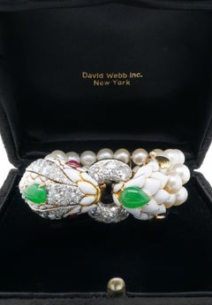 David Webb Platinum Gold Diamond Jade Ruby Pearl and Enamel Bracelet
