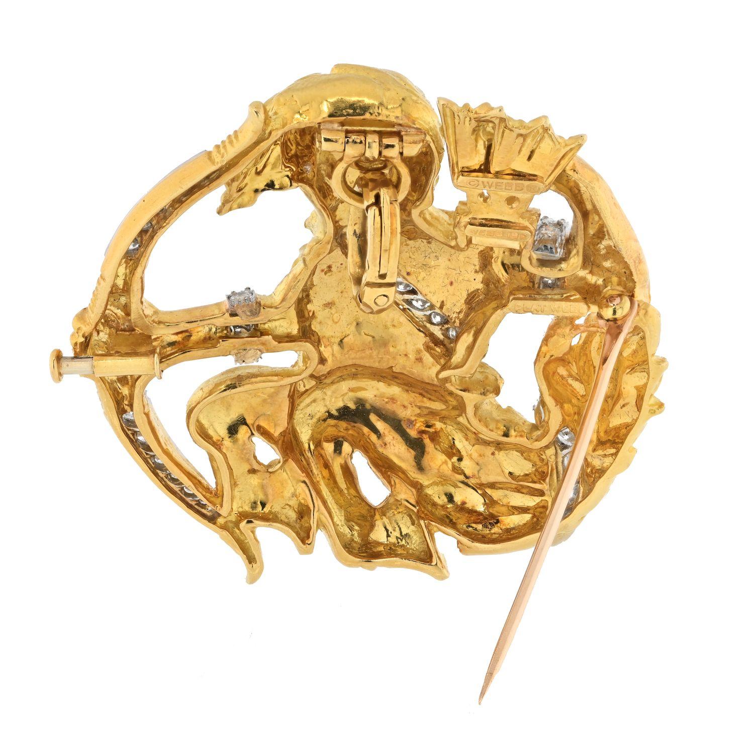 Modern David Webb Platinum &  Gold Sagittarius Diamond Zodiac Pendant Pin Brooch For Sale