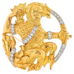David Webb Platinum &  Gold Sagittarius Diamond Zodiac Pendant Pin Brooch