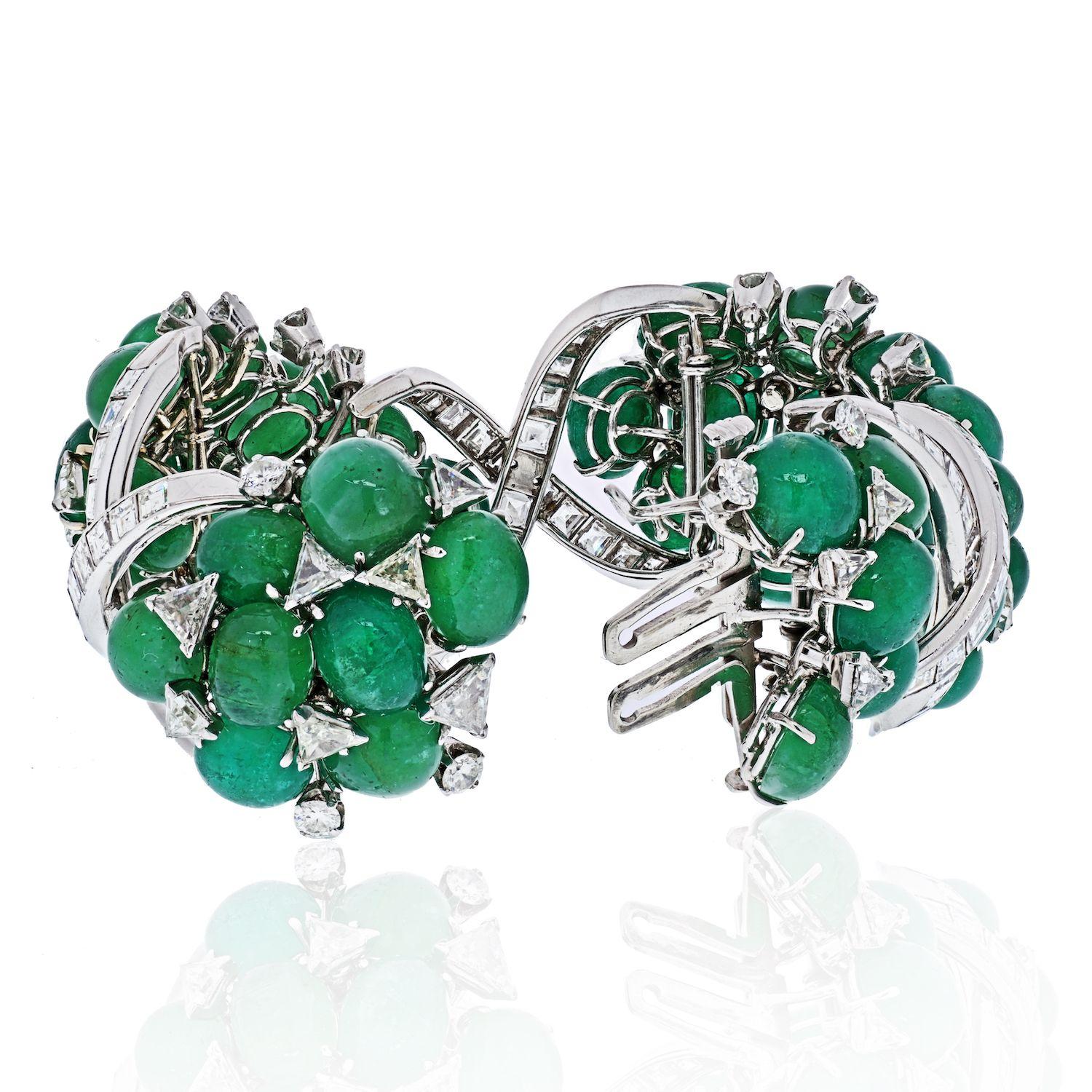 Moderne David Webb Bracelet souple en platine avec émeraudes vertes et diamants en vente