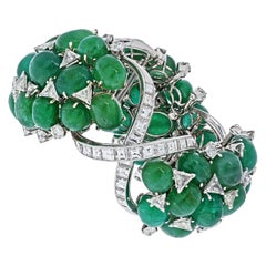 David Webb Platinum Green Emerald and Diamond Flexible Bracelet