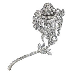 Vintage David Webb Platinum Long Stemmed Diamond Flower Brooch Pin