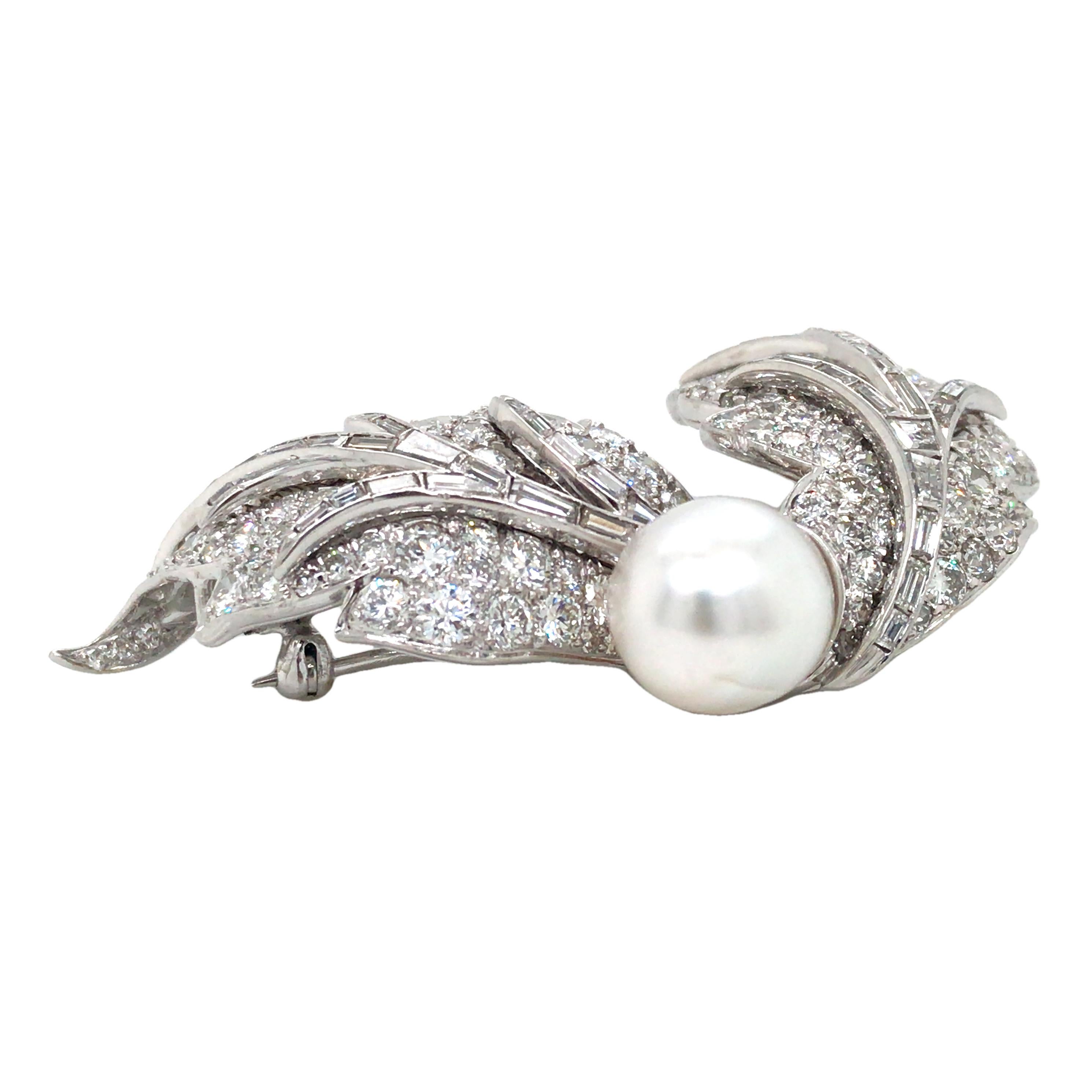Mixed Cut David Webb, Platinum Pearl Diamond Brooch For Sale