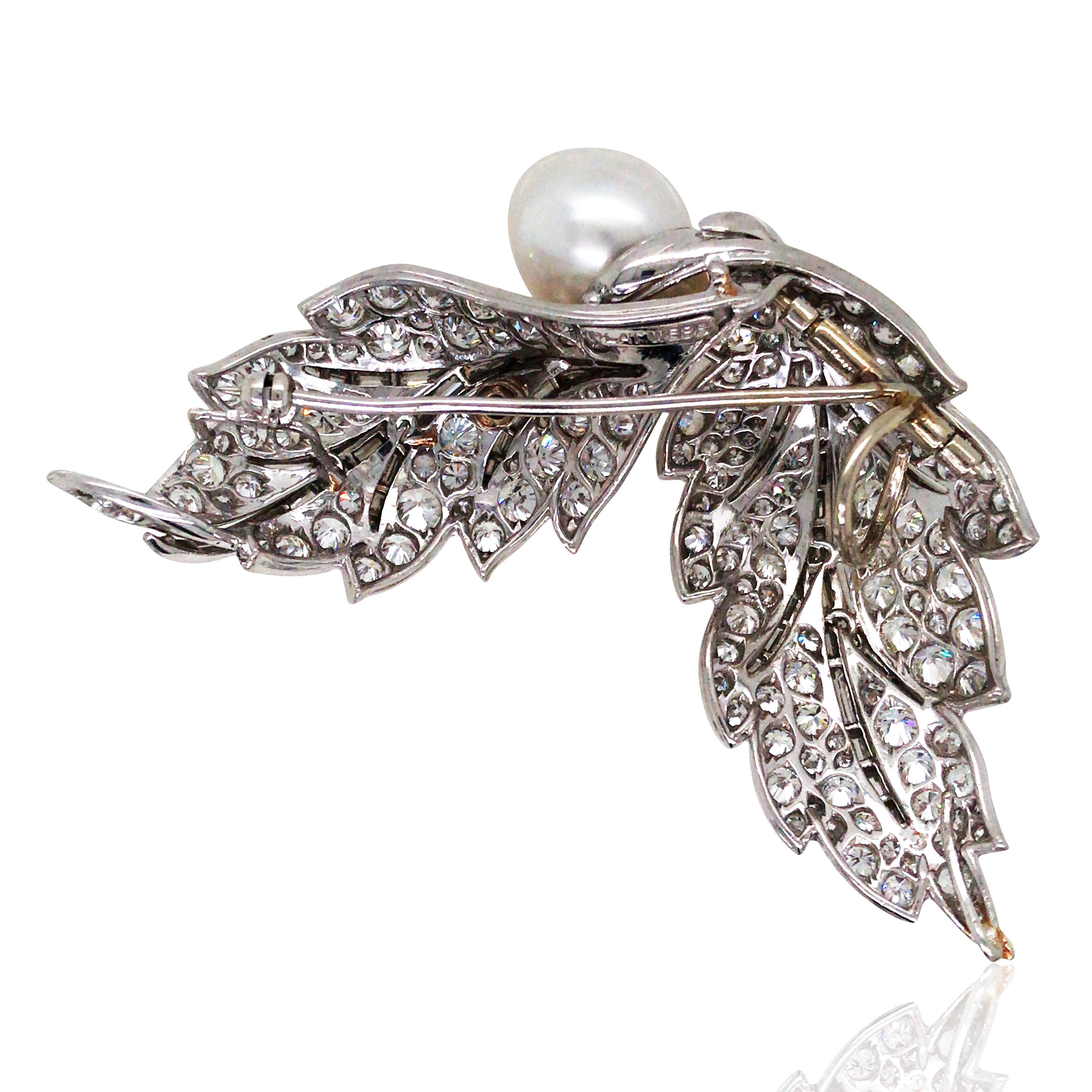David Webb, Platinum Pearl Diamond Brooch In Good Condition For Sale In New York, NY