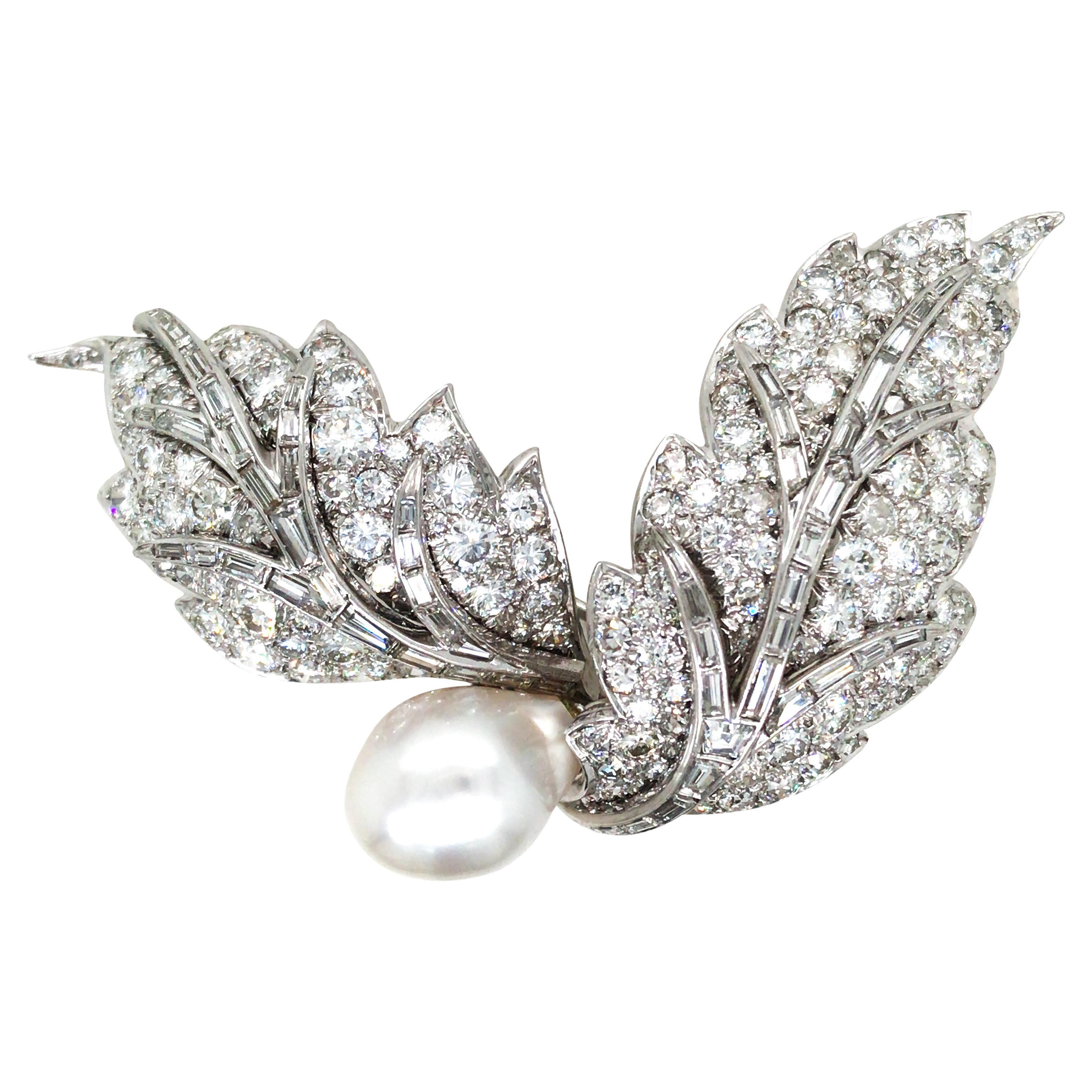 David Webb, Platinum Pearl Diamond Brooch
