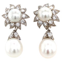 David Webb, Platinum Pearl Diamond Earrings