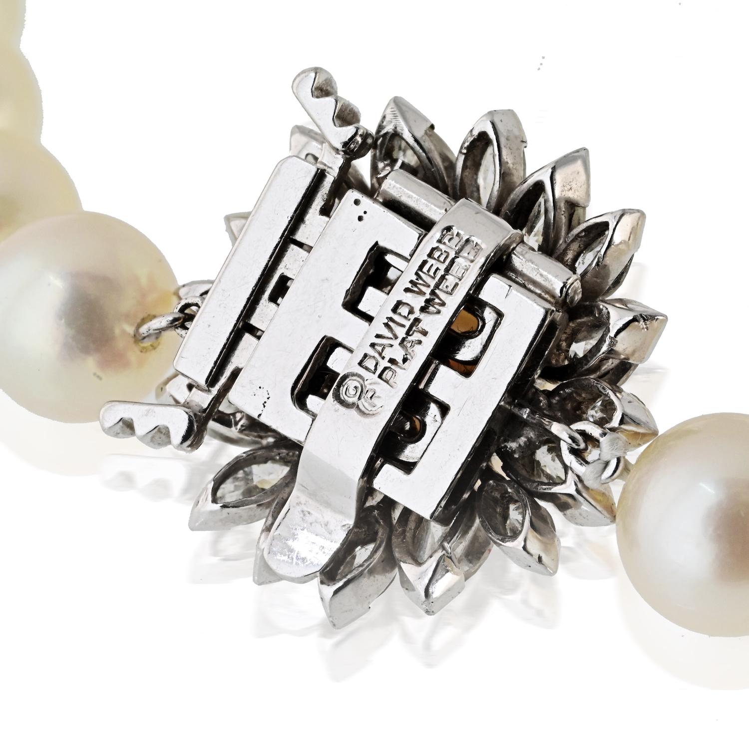Women's David Webb Platinum Pearl Necklace Strand With A Diamond Clasp For Sale