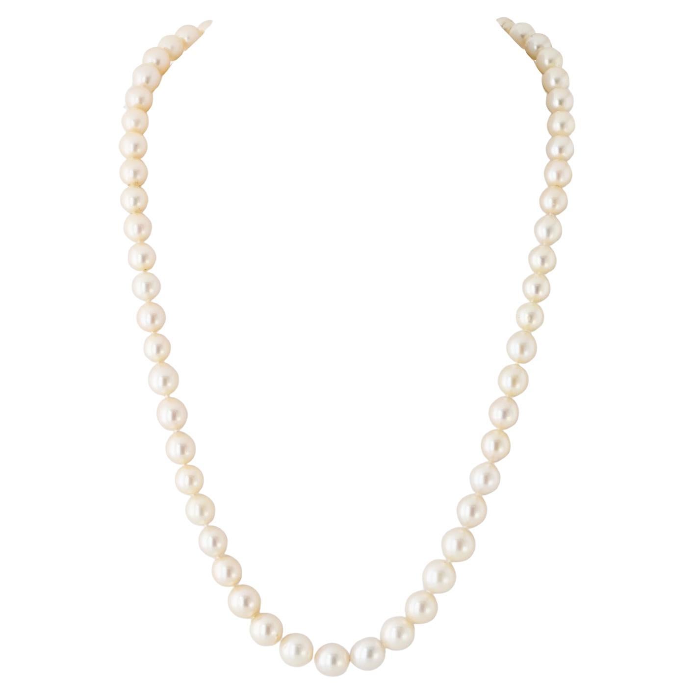 David Webb Platinum Pearl Necklace Strand With A Diamond Clasp For Sale