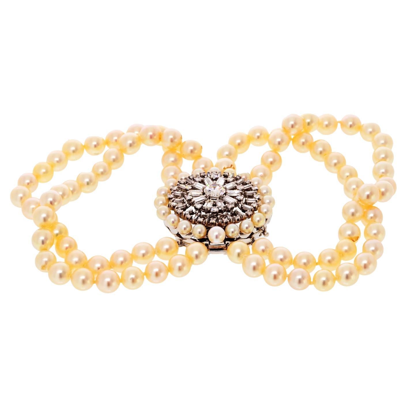 David Webb Platinum Pearl String Diamond Bracelet
