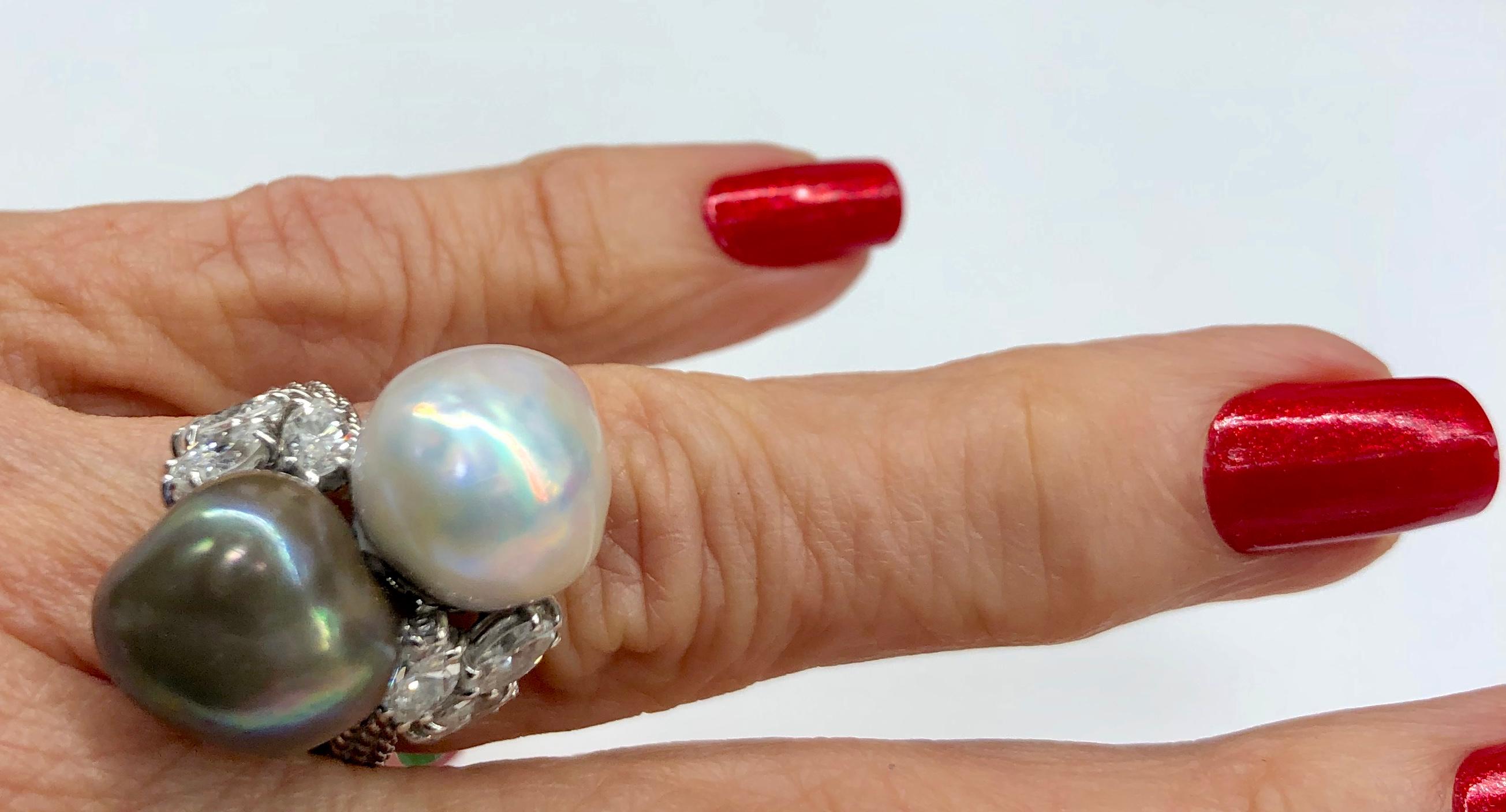 David Webb South Sea Pearl and Diamond Ring in Platinum In Good Condition In Houston, TX