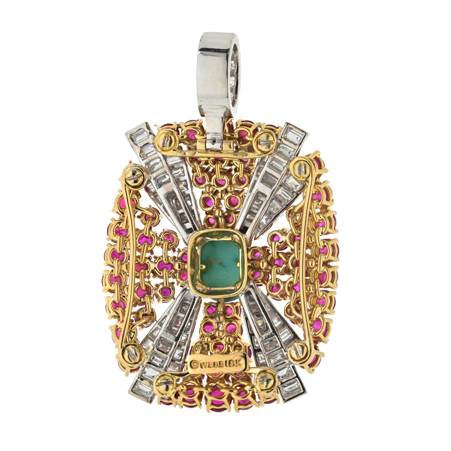 David Webb Platinum Turquoise, Diamond And Ruby Pendant In Excellent Condition For Sale In New York, NY