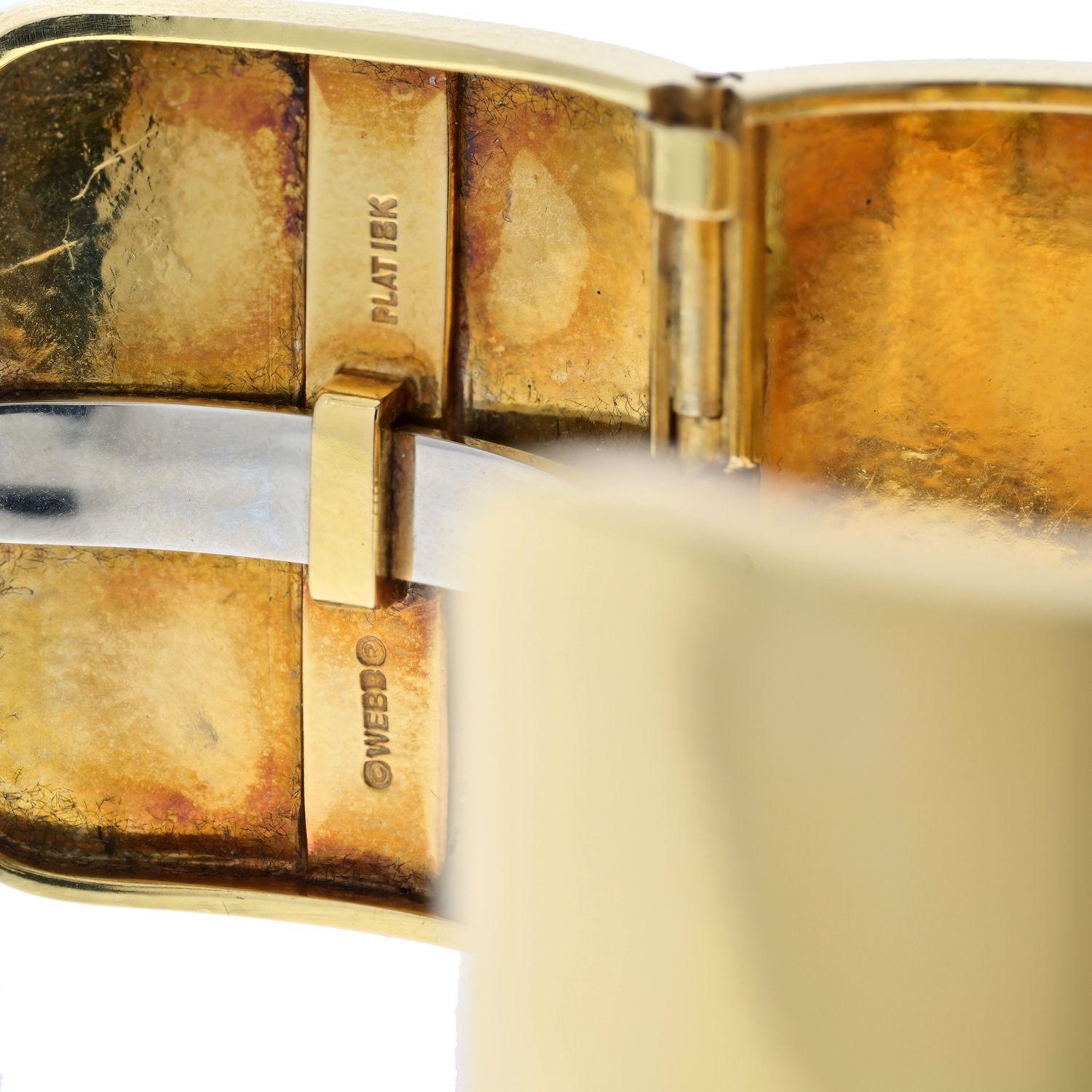 Modern David Webb Platinum & Yellow Gold Aquamarine And Diamond Hinged Cuff Bracelet For Sale
