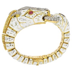 David Webb Platinum & Yellow Gold Dappled White Enamel Diamond Horse Bracelet