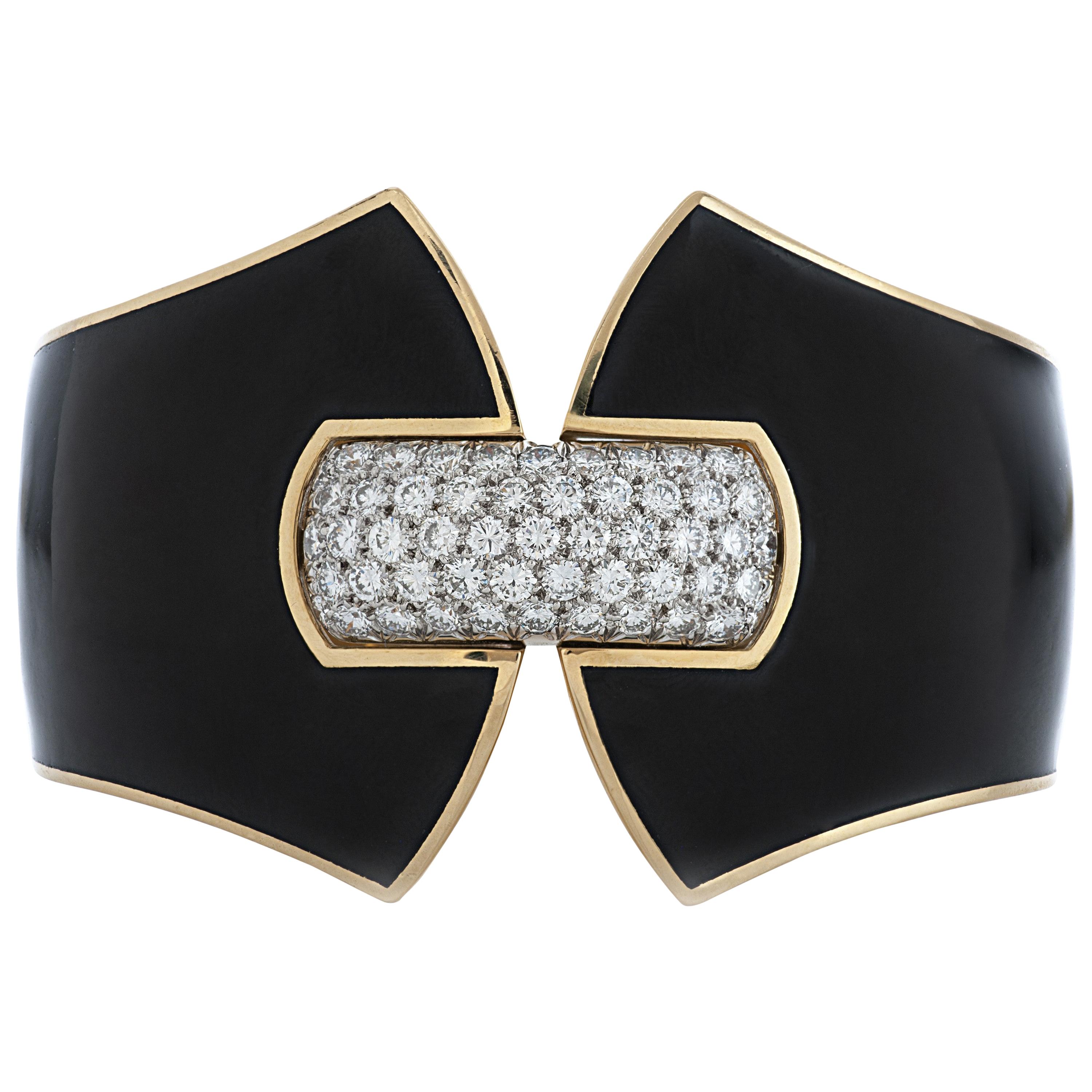 David Webb Princess Lilian Diamond and Black Enamel Cuff Bracelet in 18ky Gold