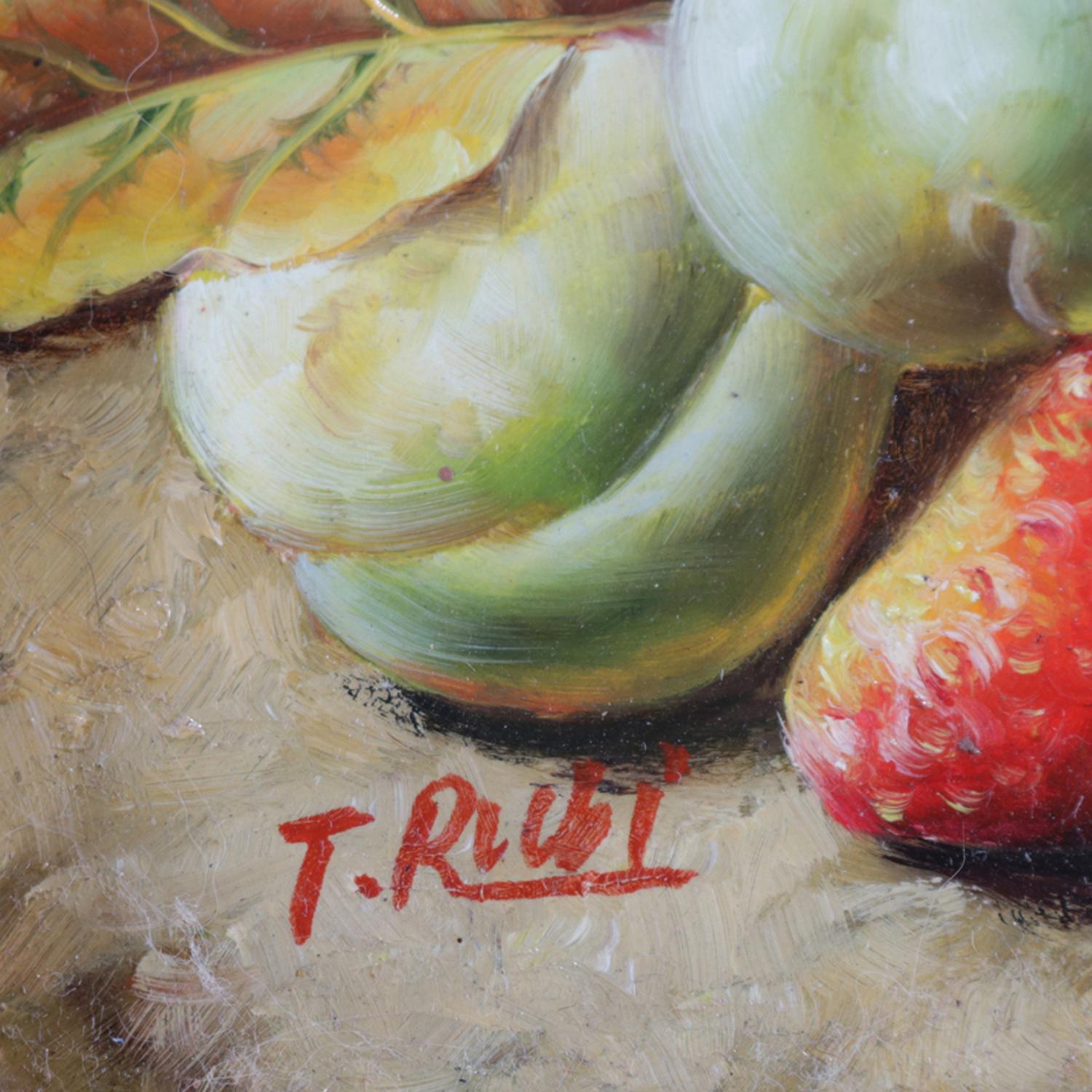 Oil on Board Fruit and Foliate Still Life Painting, Signed P. Rui, 20th Century 7