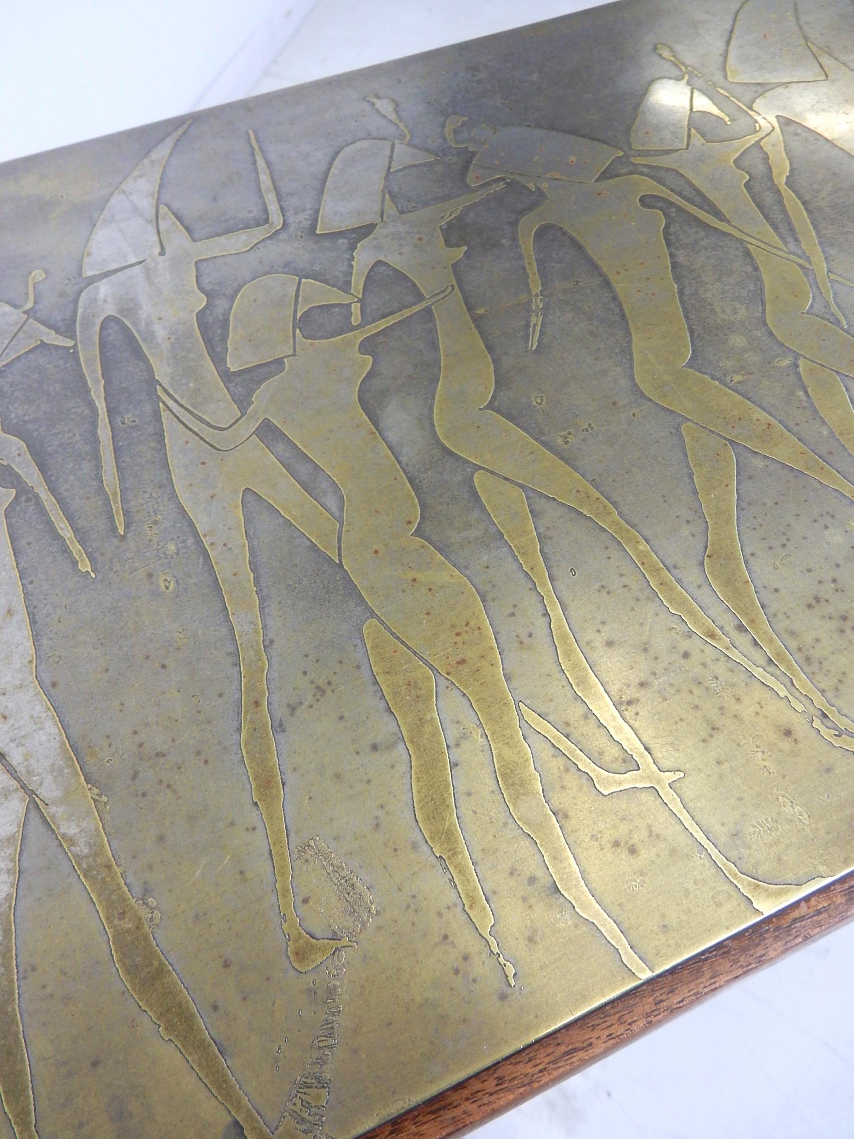 Mid-Century Modern Surrealist Etched Bronze Console Sofa Table in the style of Phillip LaVerne