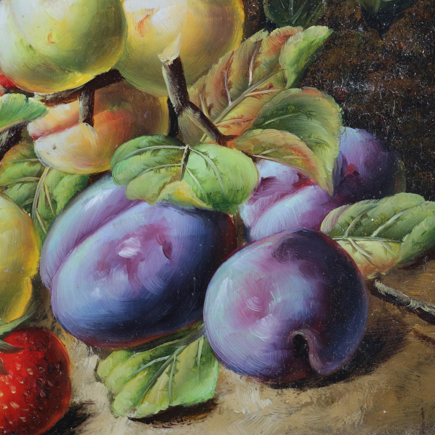 Oil on Board Fruit and Foliate Still Life Painting, Signed P. Rui, 20th Century In Good Condition In Big Flats, NY