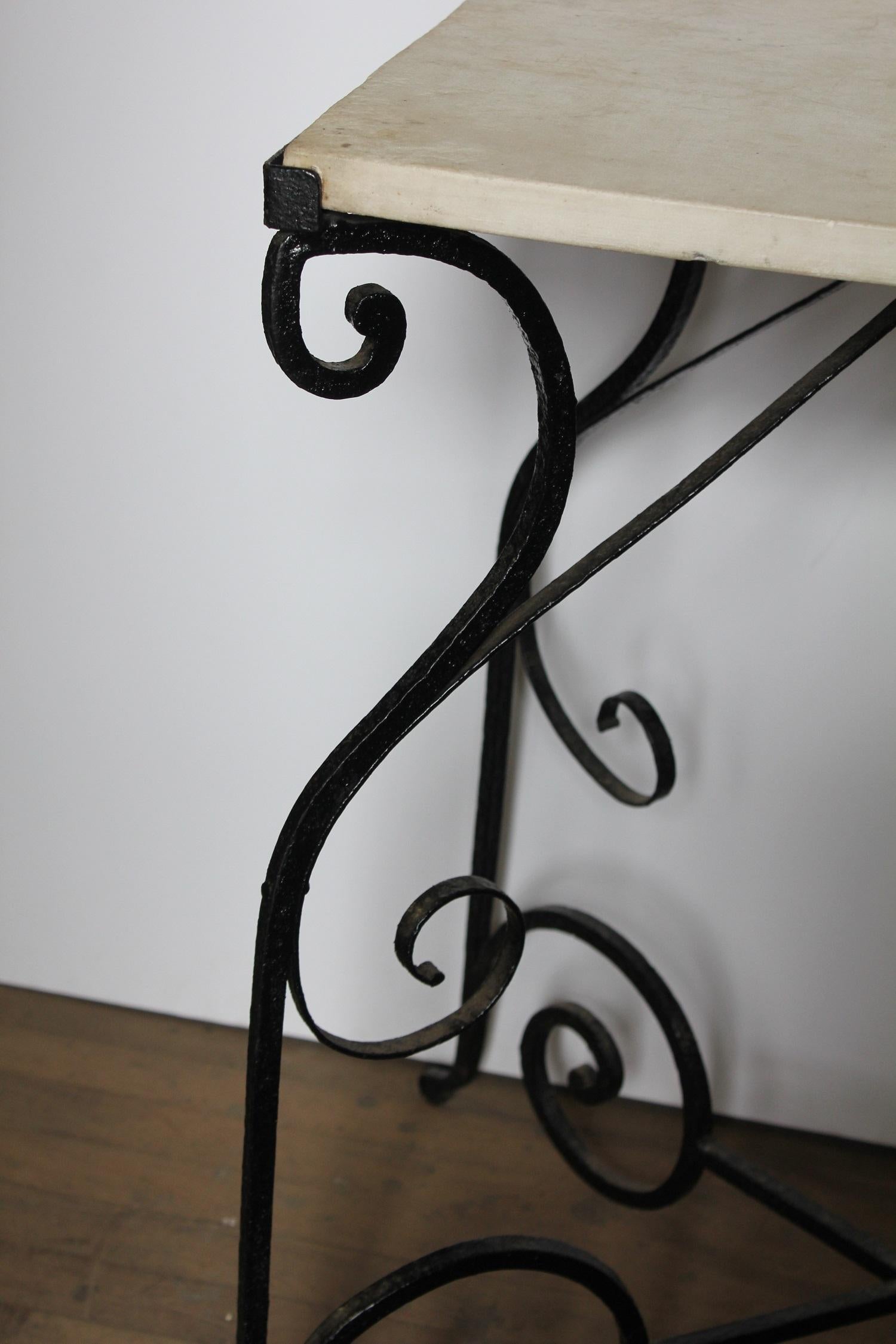 Antique French Wrought Iron and Marble Table In Good Condition For Sale In Chicago, IL