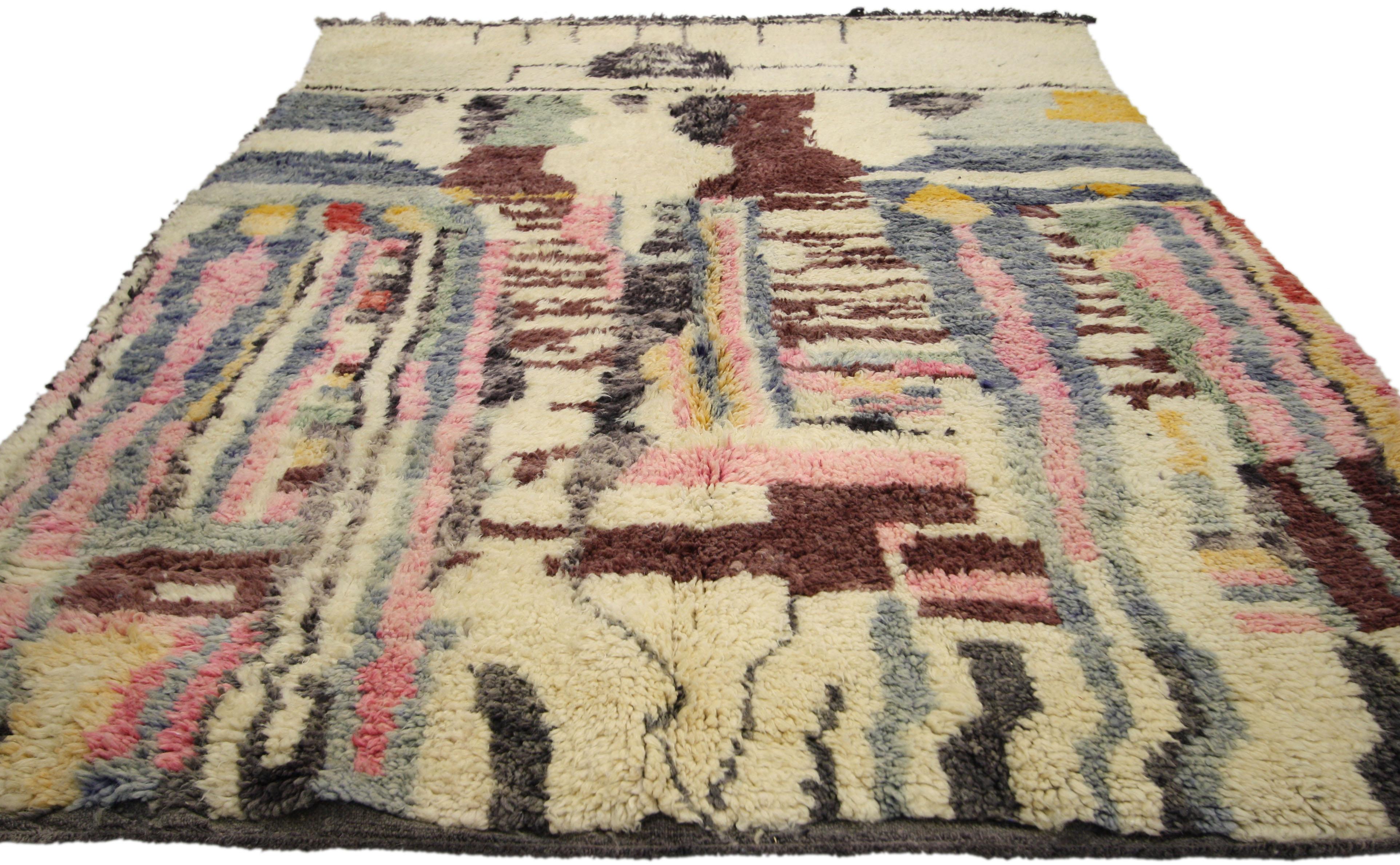 Hand-Knotted Contemporary Abstract Berber Moroccan Rug with Modern Bauhaus Style