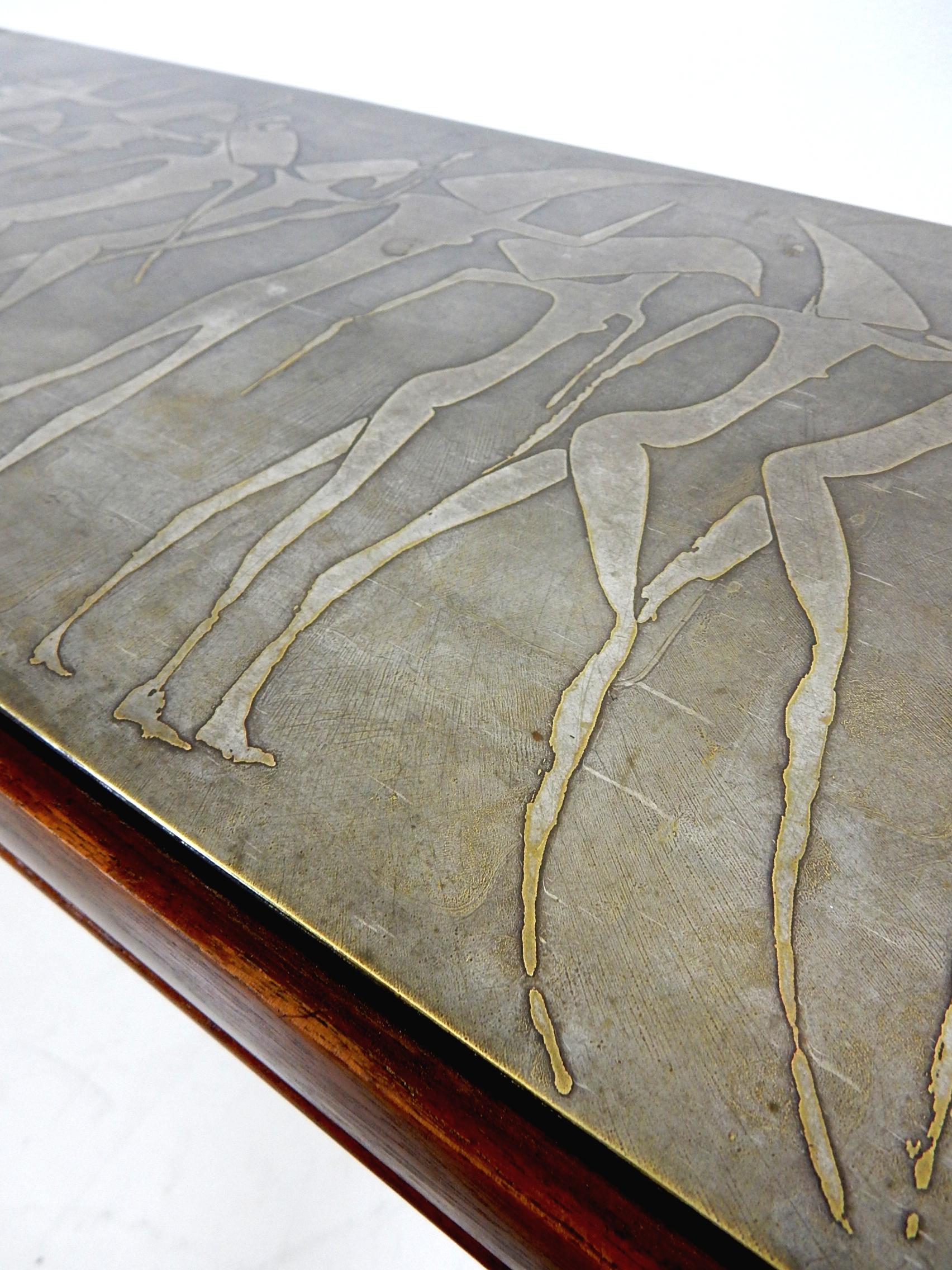 Surrealist Etched Bronze Console Sofa Table in the style of Phillip LaVerne In Good Condition In Las Vegas, NV