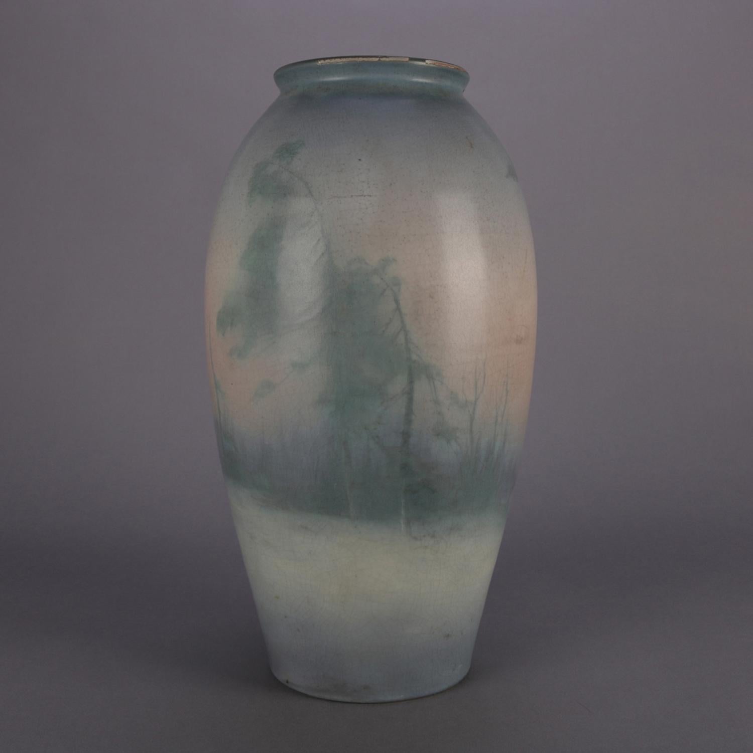American Antique Oversized Hand-Painted Rookwood Art Pottery Velum Vase, circa 1916