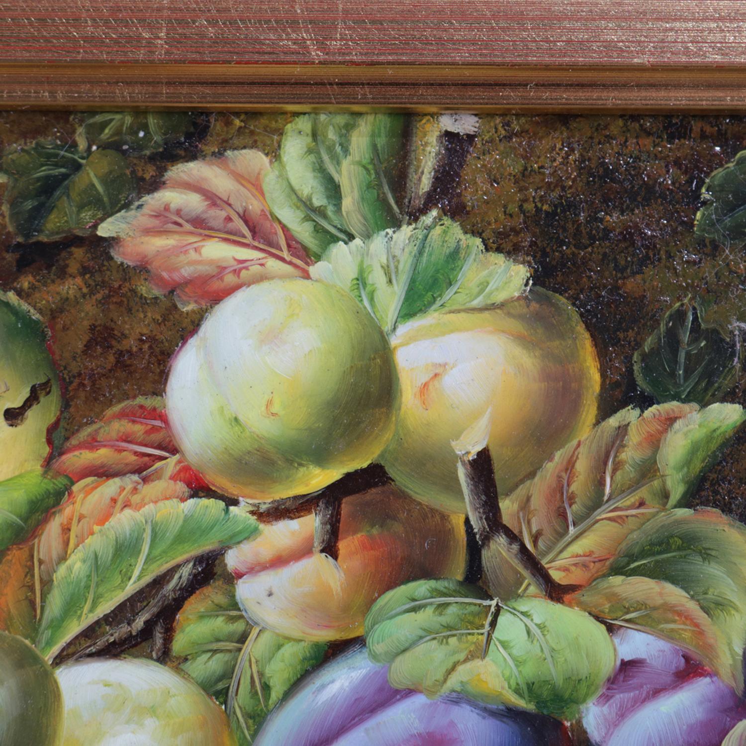 Oil on Board Fruit and Foliate Still Life Painting, Signed P. Rui, 20th Century 1