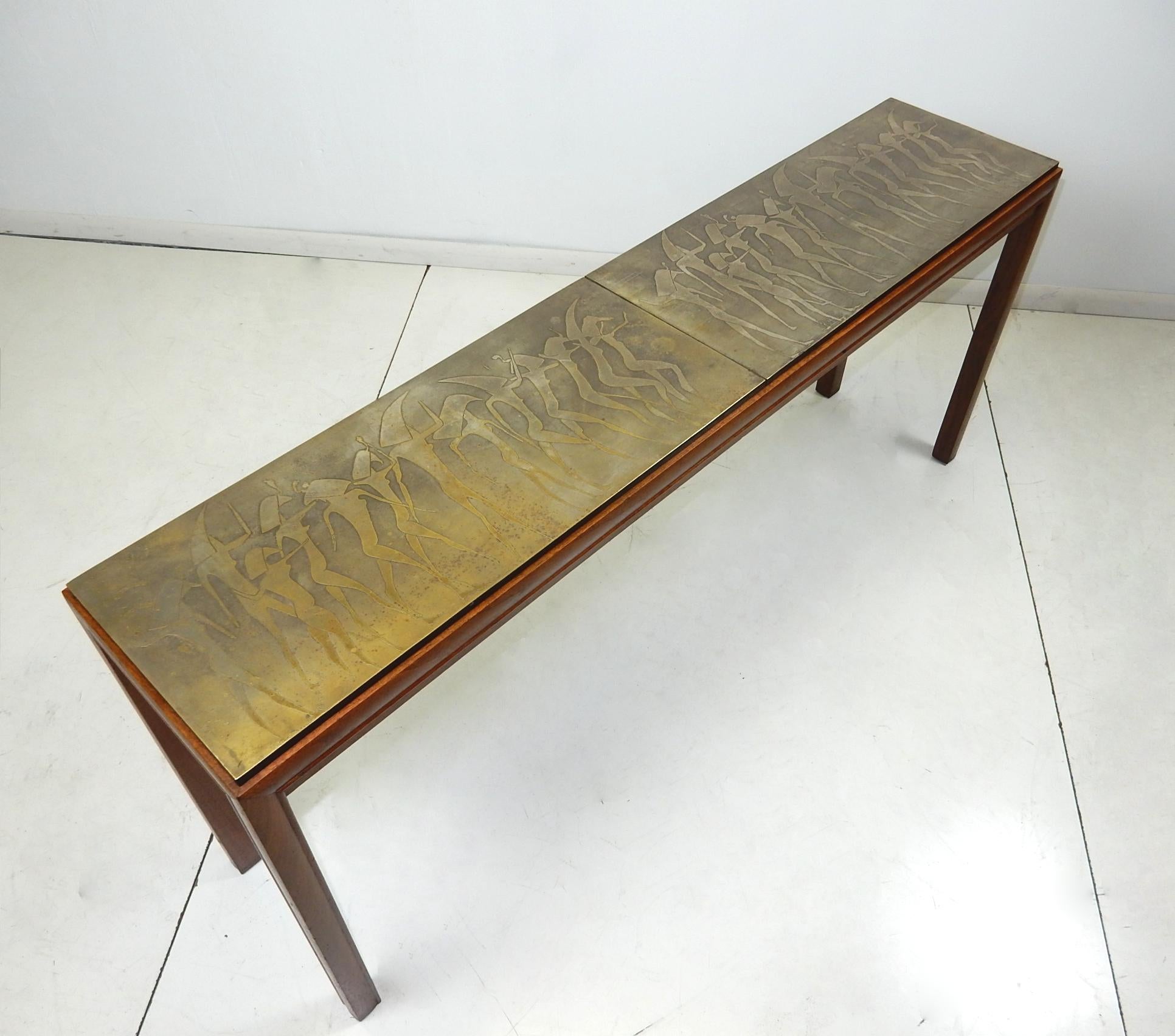 Late 20th Century Surrealist Etched Bronze Console Sofa Table in the style of Phillip LaVerne