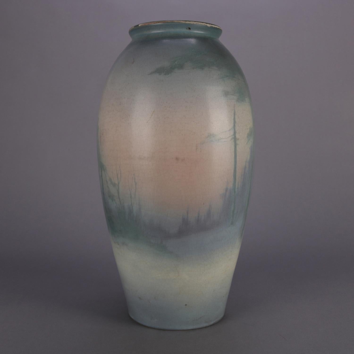 Glazed Antique Oversized Hand-Painted Rookwood Art Pottery Velum Vase, circa 1916