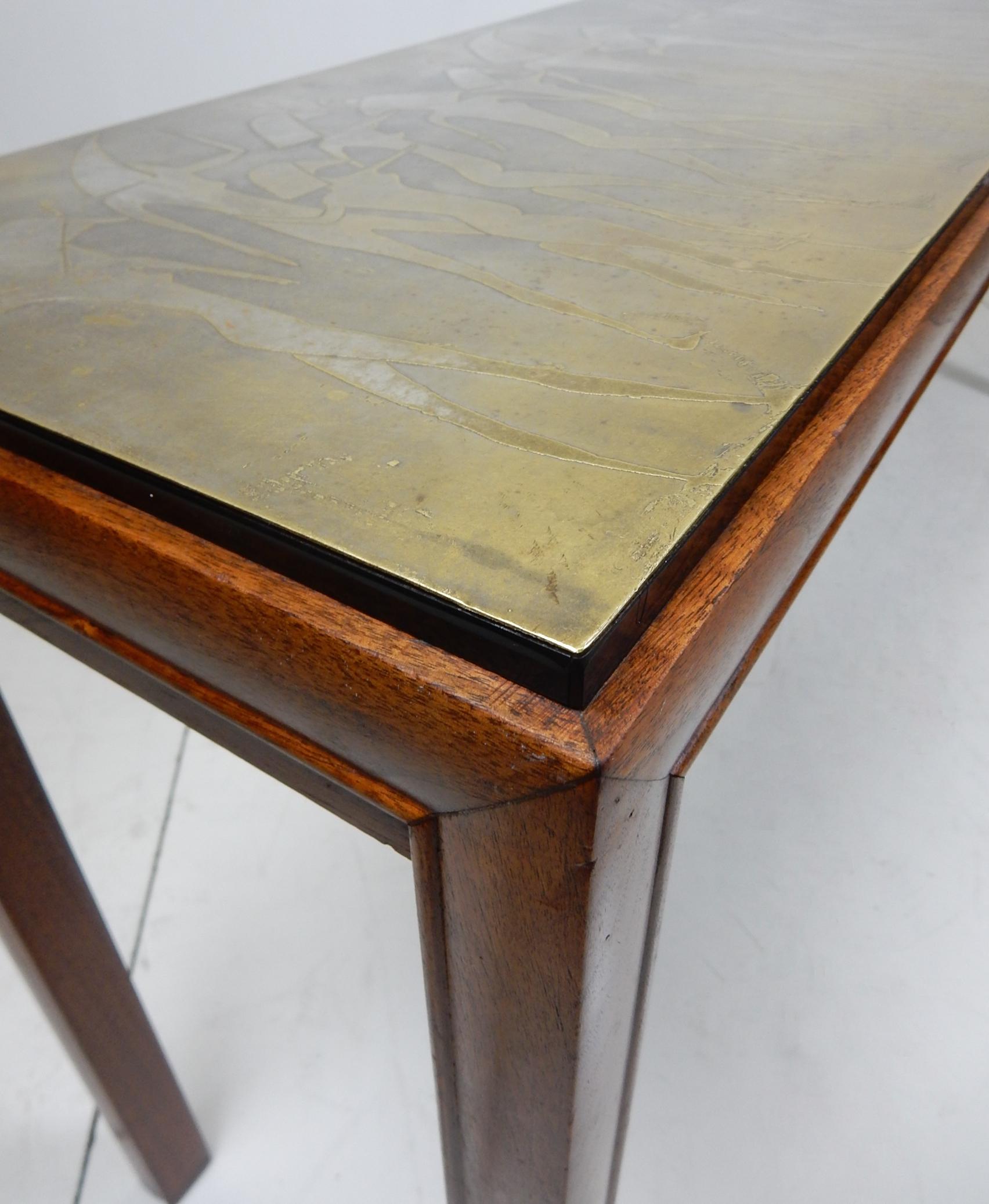 Surrealist Etched Bronze Console Sofa Table in the style of Phillip LaVerne 1