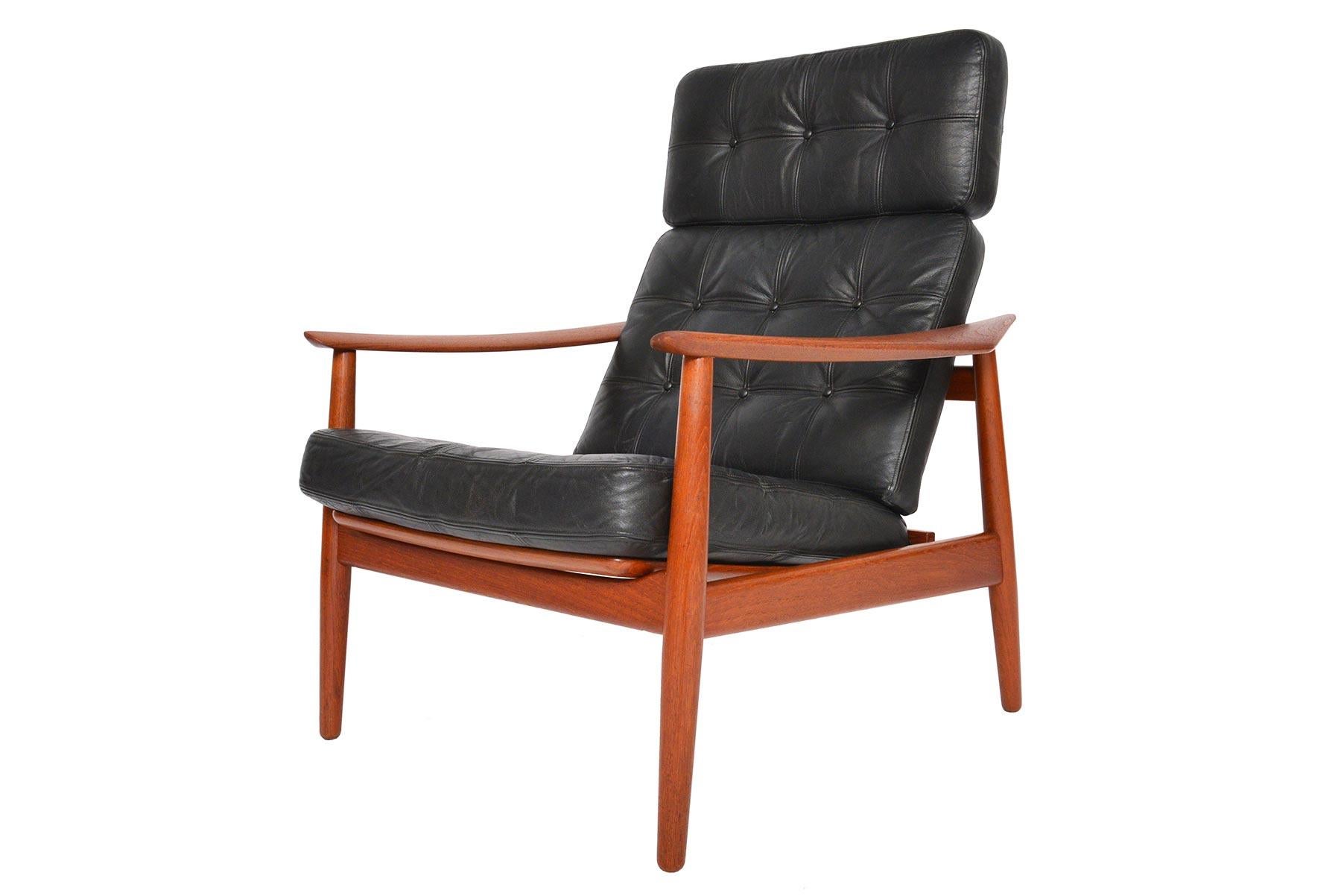 Danish Arne Vodder Model 164 Leather and Teak High Back Reclining Lounge Chair