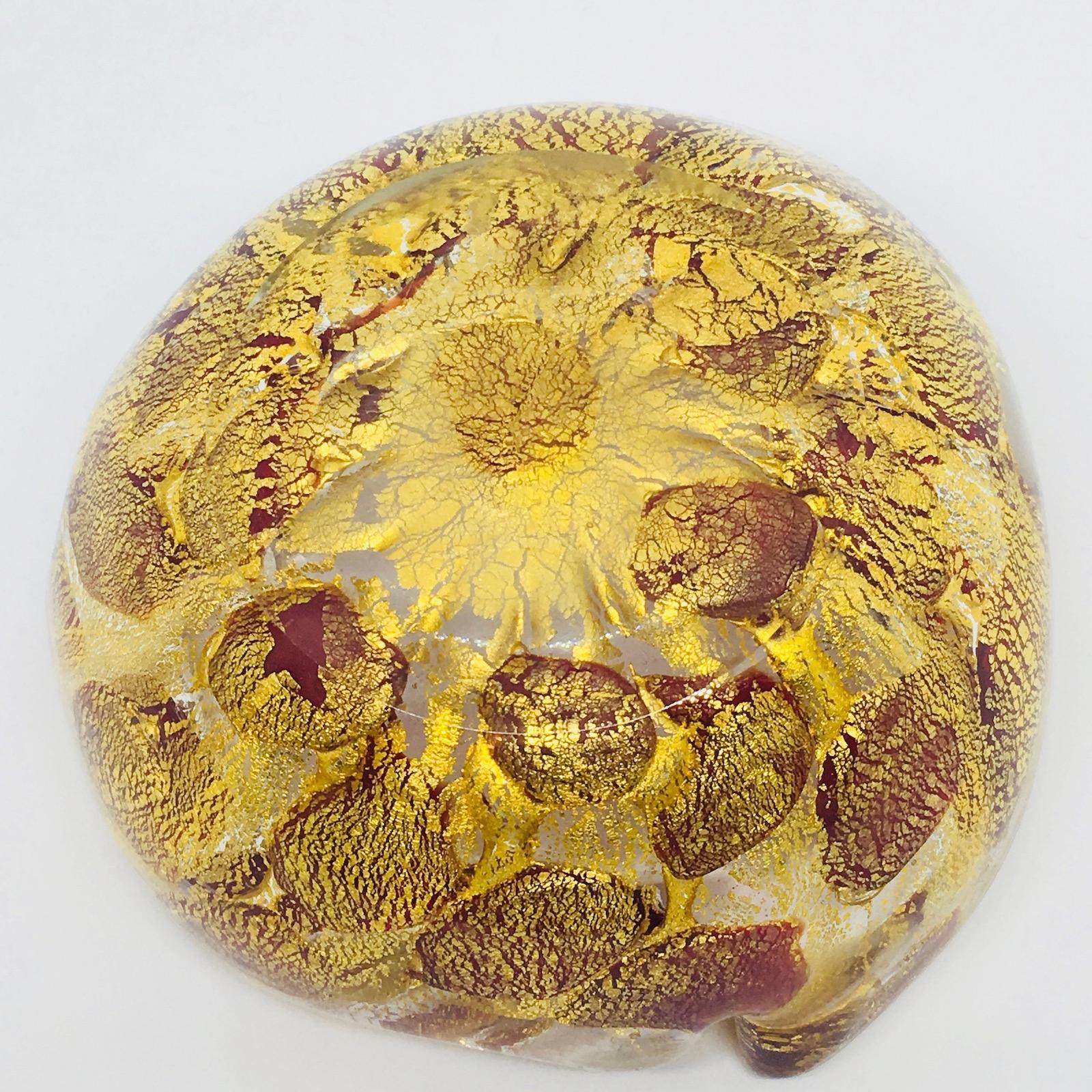 Mid-20th Century Murano Art Glass Bowl Gold Flake and Red Vintage, Italy, 1950s