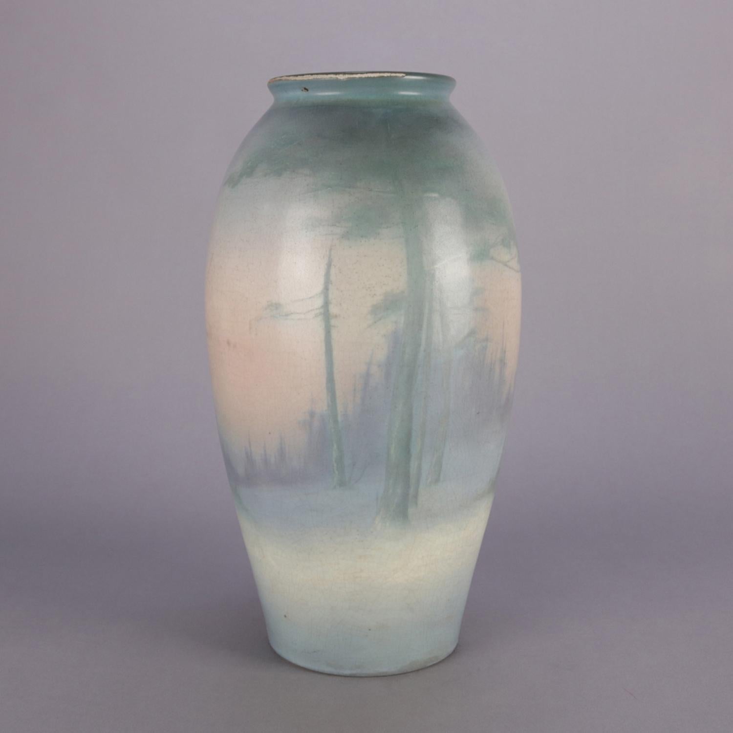 Antique Oversized Hand-Painted Rookwood Art Pottery Velum Vase, circa 1916 1