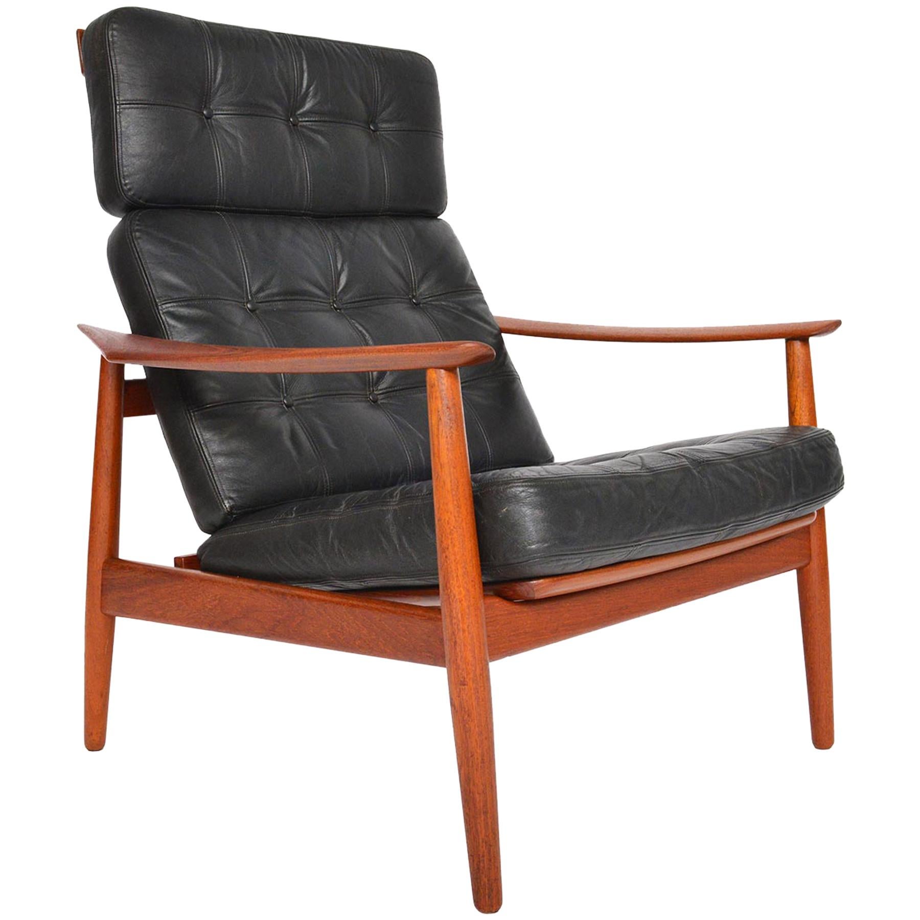 Arne Vodder Model 164 Leather and Teak High Back Reclining Lounge Chair