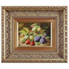 Vintage Oil on Board Fruit and Foliate Still Life Painting, Signed P. Rui, 20th Century
