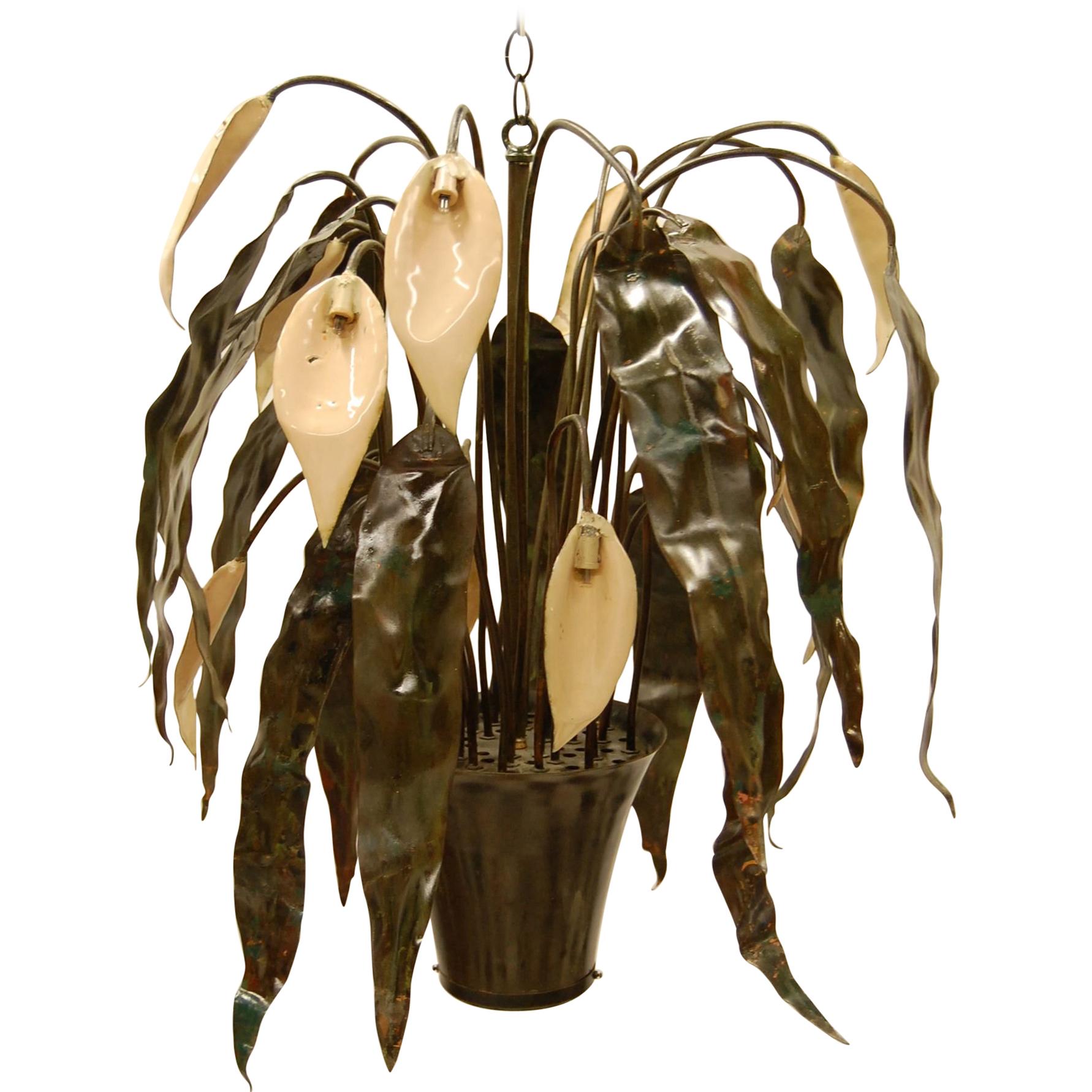 Garland Faulkner Original Copper Enameled Floral Chandelier, circa 1965 For Sale