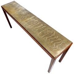 Surrealist Etched Bronze Console Sofa Table in the style of Phillip LaVerne