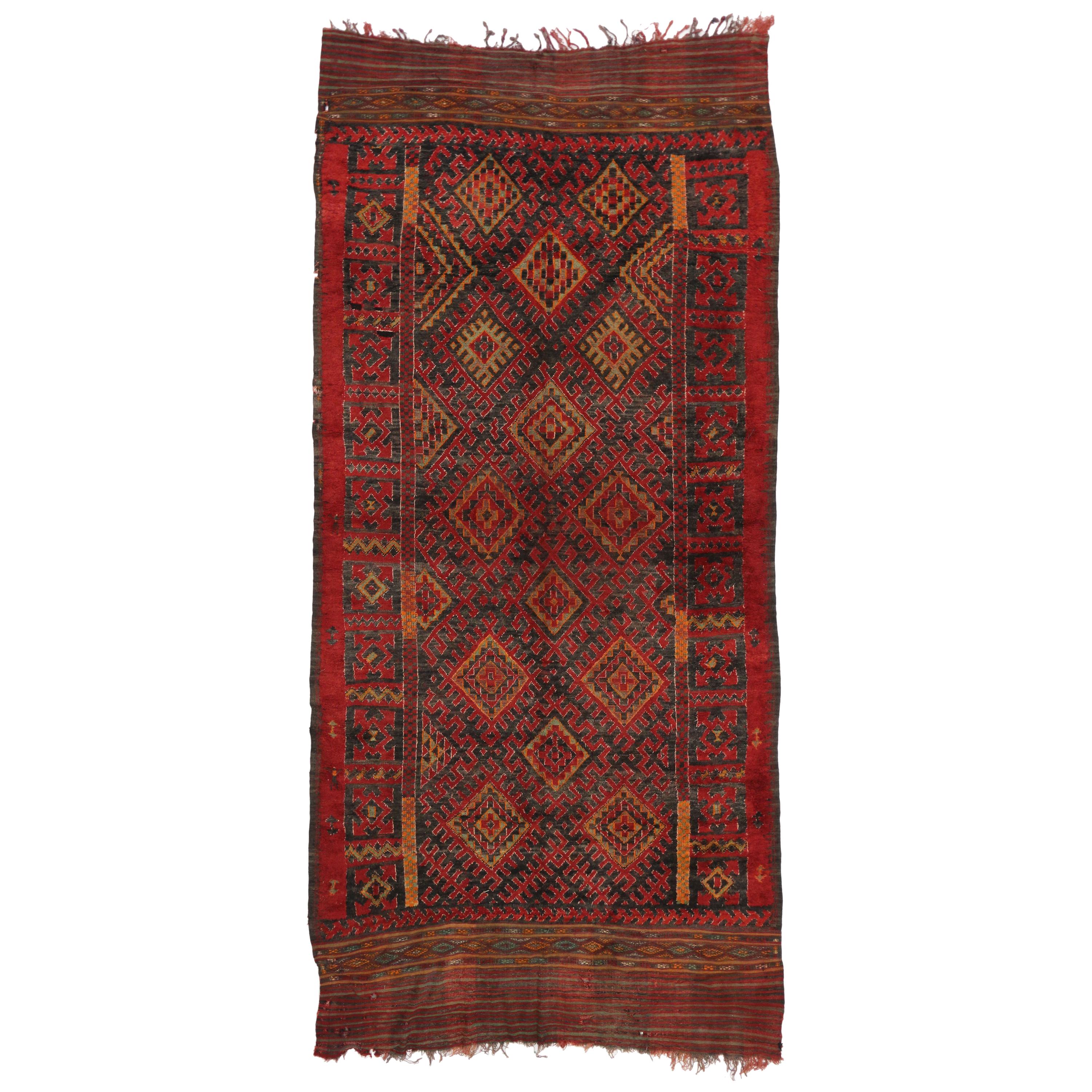 Vintage Berber Moroccan Long Rug with Tribal Style, Berber Moroccan Carpet