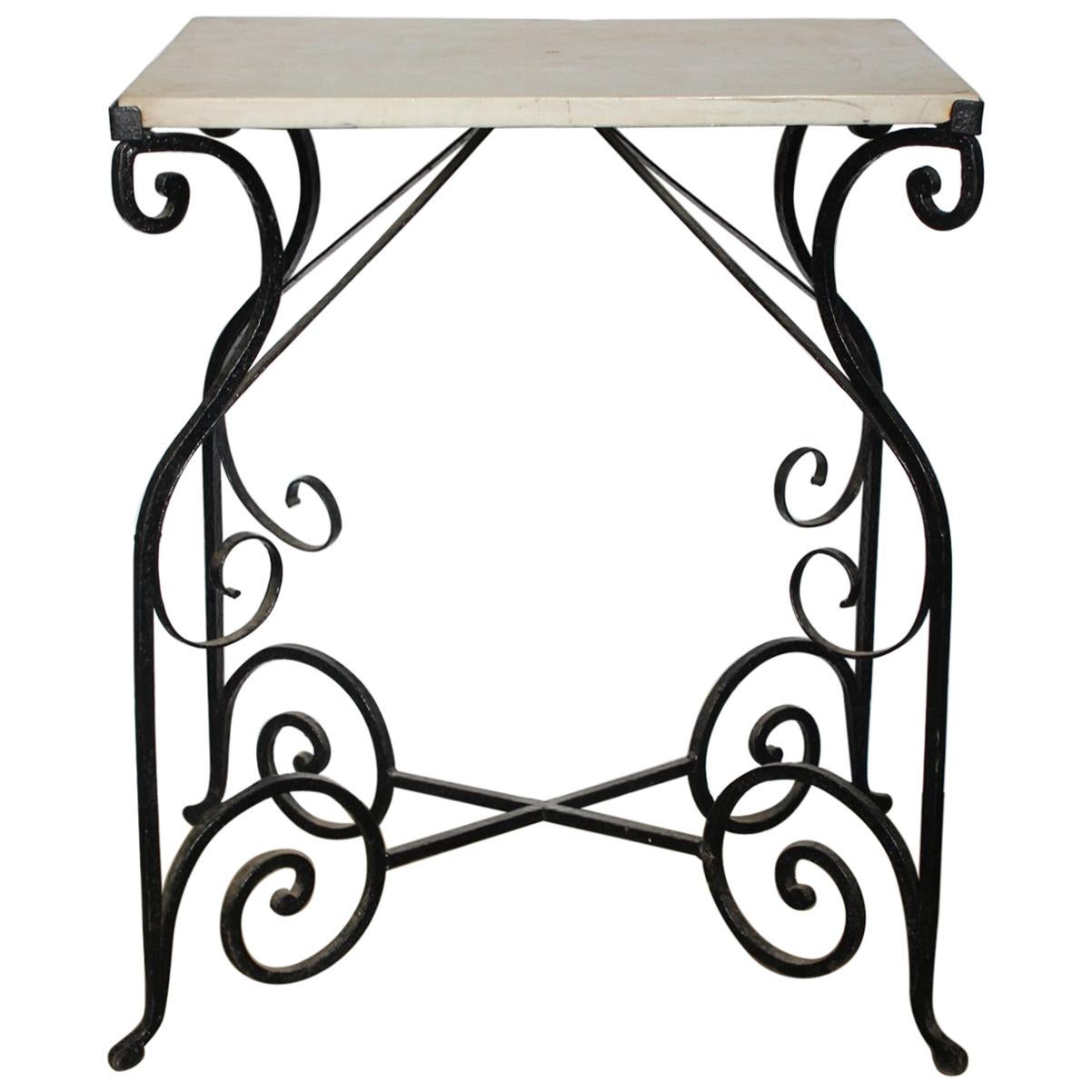 Antique French Wrought Iron and Marble Table For Sale